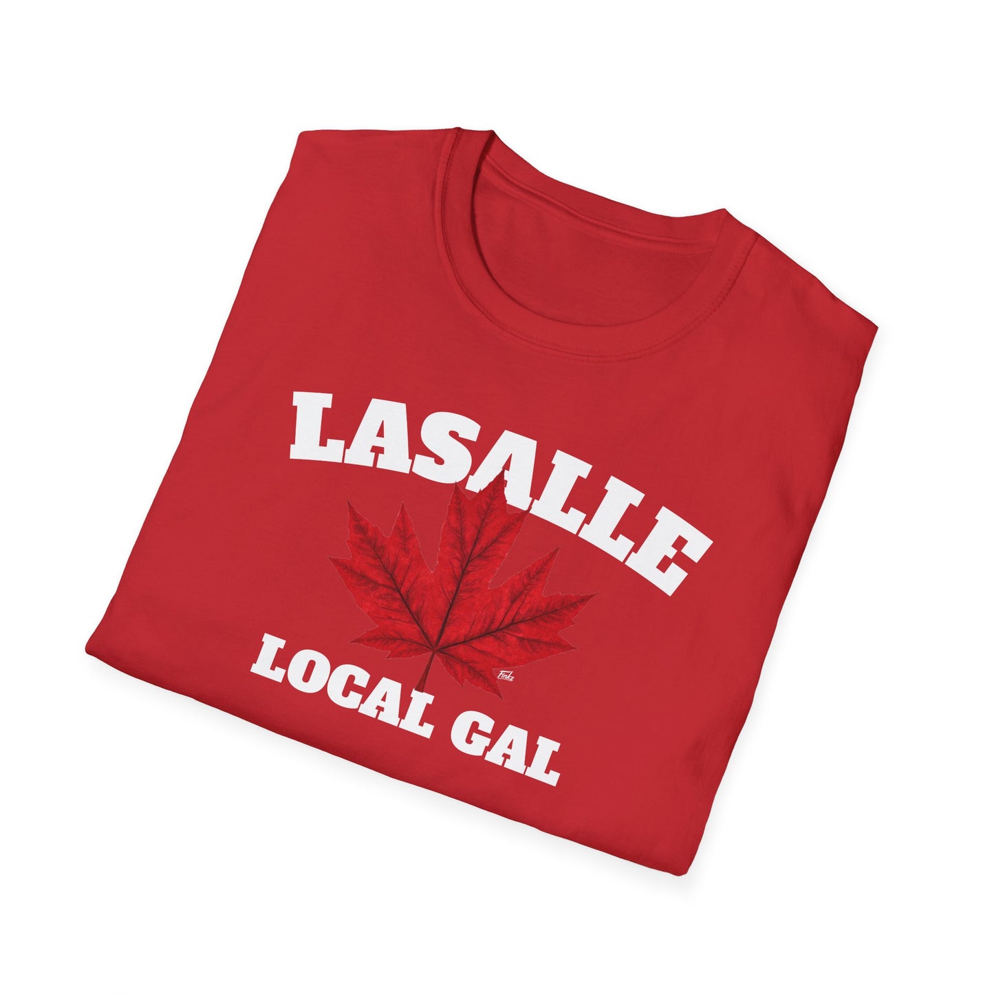 LASALLE Local Gal Red Leaf T-Shirt, Softstyle Graphic Tee, Unisex Casual Wear, Support Local Merch, Gift for Community Lovers, Finkz Windsor