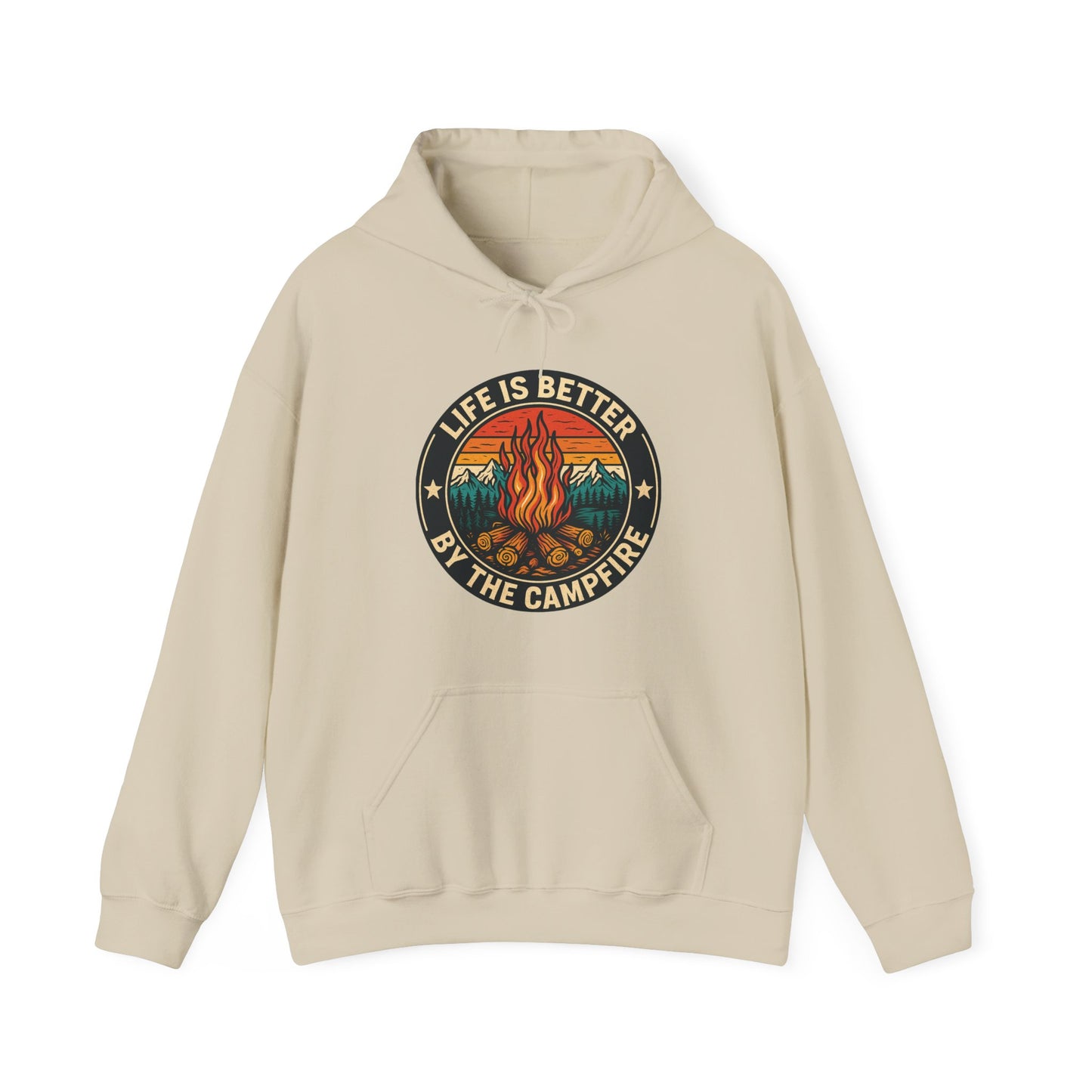 Life Is Better Around The Campfire Hoodie | HappyCamperCrew.Com 100% Authentic | Cozy Camping Hoodie | Unisex Hooded Sweatshirt for Nature Lovers, Casual Wear, Gift for Him/Her, Outdoor Adventures, Cozy Days & Warm Nights by the Campfire