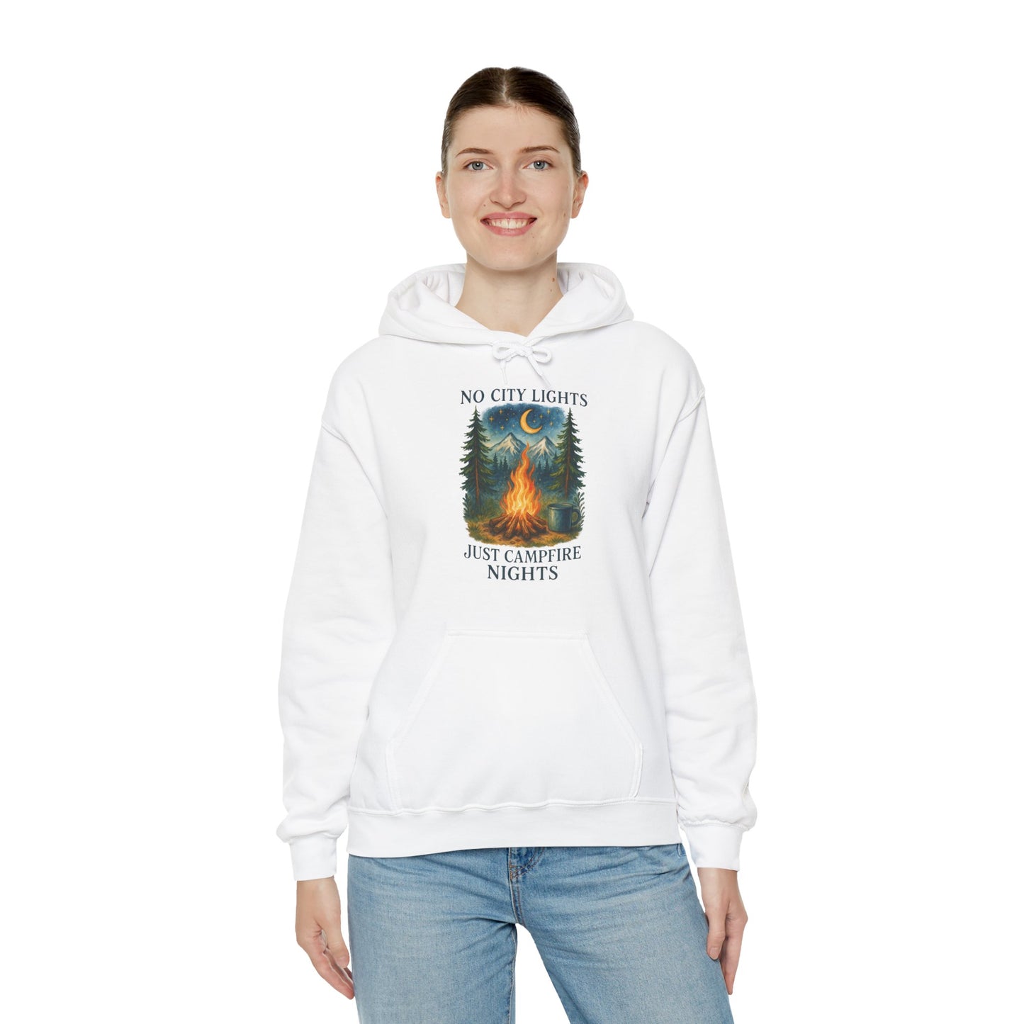 No City Lights Hoodie | HappyCamperCrew.Com 100% Authentic | Cozy Camping Hoodie | Unisex Hooded Sweatshirt for Nature Lovers, Casual Wear, Gift for Him/Her, Outdoor Adventures, Cozy Days & Warm Nights By The Campfire