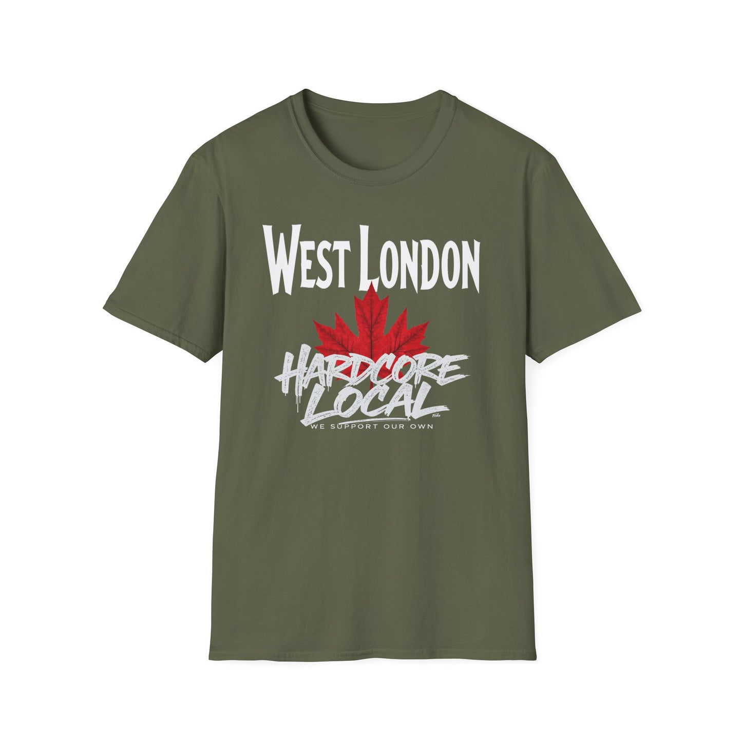 West London Hardcore We Support Our Own Red Leaf T-Shirt, c02-n08-s006 Softstyle Graphic Tee, Unisex Casual Wear, Support'n Locals Merch, Gift for Community Lovers.