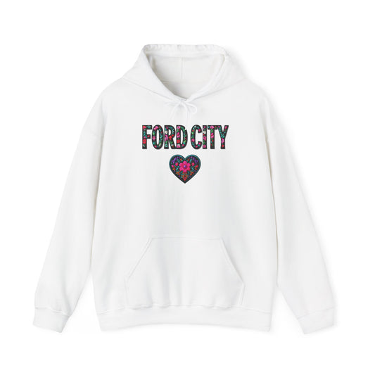 Ford City Local Gal Flower c01-n14-hs005, Hooded Sweatshirt -  Unisex Heavy Blend™ Pullover, Casual Hoodie for Every Day, Gift for Friends, Support'n Locals -Local Pride Apparel Support Your Community