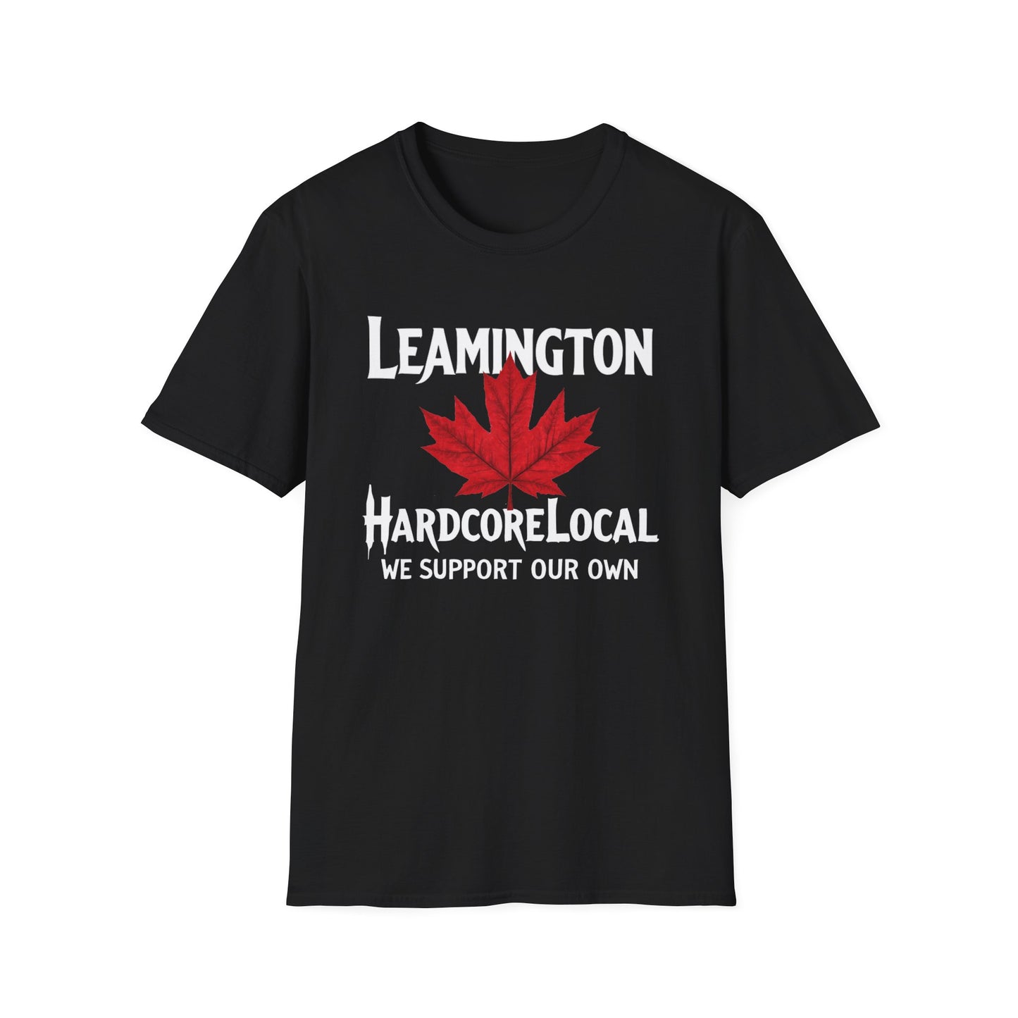 Leamington Hardcore Local Red Leaf, We Support Our Own, 1 T-Shirt, Softstyle Graphic Tee, Unisex Casual Wear, Support Local Merch, Gift for Community Lovers