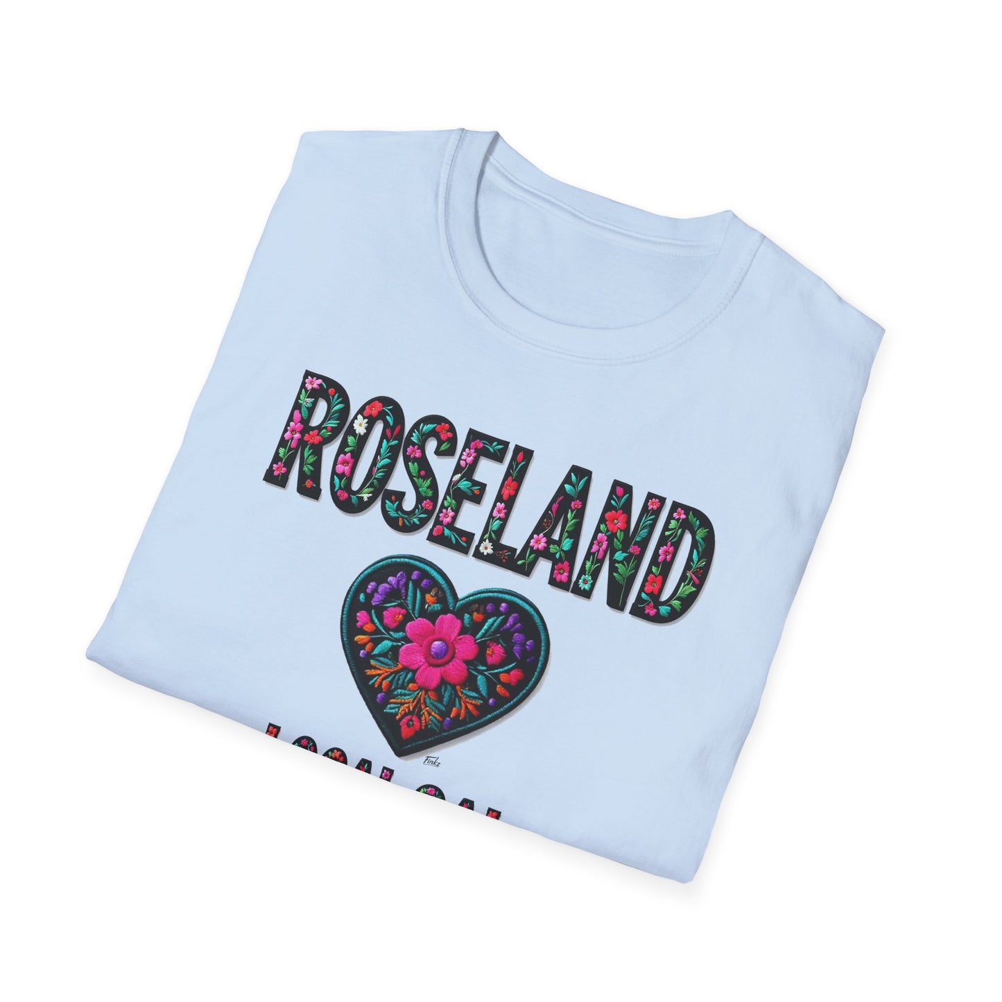 ROSELAND Local Gal Flower-Heart T-Shirt, 3 Softstyle Graphic Tee, Unisex Casual Wear, Support Local Merch, Gift for Community Lovers, Finkz WINDSOR