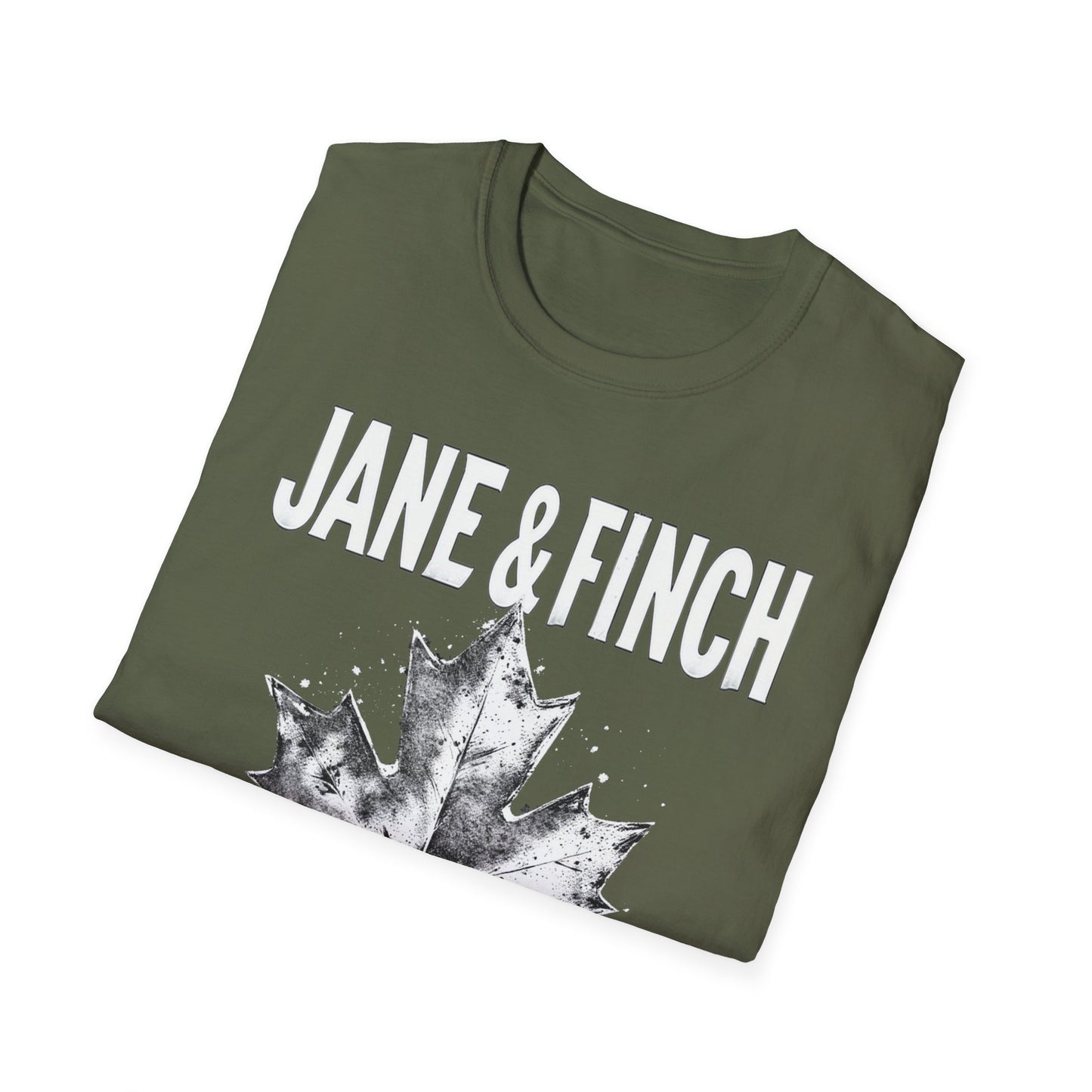 Jane & Finch Hardcore Rep'n White Leaf T-Shirt, c06-n03-s007 Softstyle Graphic Tee, Unisex Casual Wear, Support'n Locals Merch, Gift for Community Lovers.