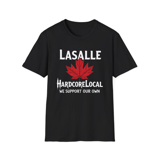 LaSalle Hardcore Local Red Leaf, We Support Our Own, 1 T-Shirt, Softstyle Graphic Tee, Unisex Casual Wear, Support Local Merch, Gift for Community Lovers