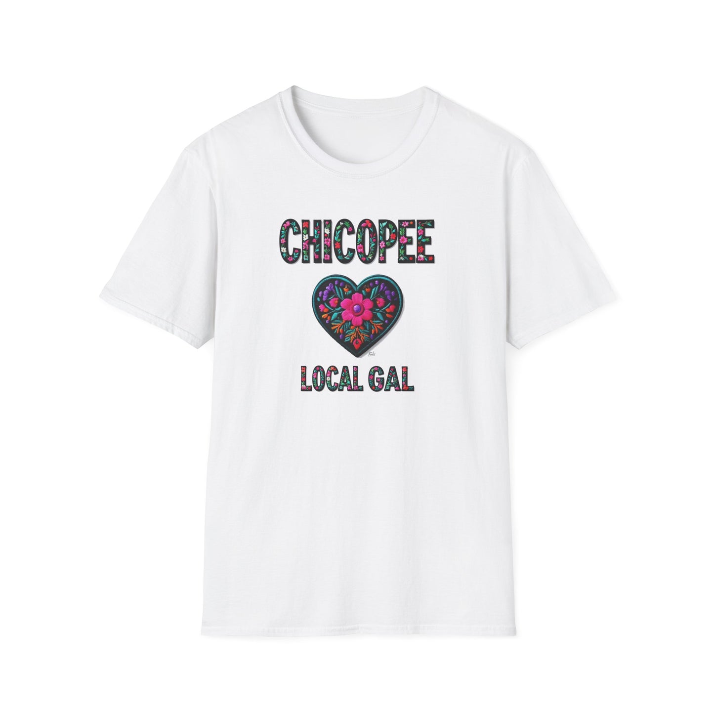Chicopee Local Gal Flower-Heart T-Shirt, c03-n01-s05  Softstyle Graphic Tee, Unisex Casual Wear, Support Local Merch, Gift for Community Lovers, Finkz WINDSOR