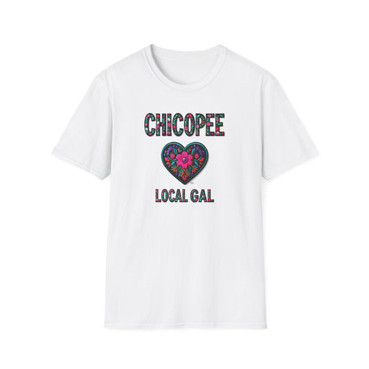 Chicopee Local Gal Flower-Heart T-Shirt, c03-n01-s05  Softstyle Graphic Tee, Unisex Casual Wear, Support Local Merch, Gift for Community Lovers, Finkz WINDSOR