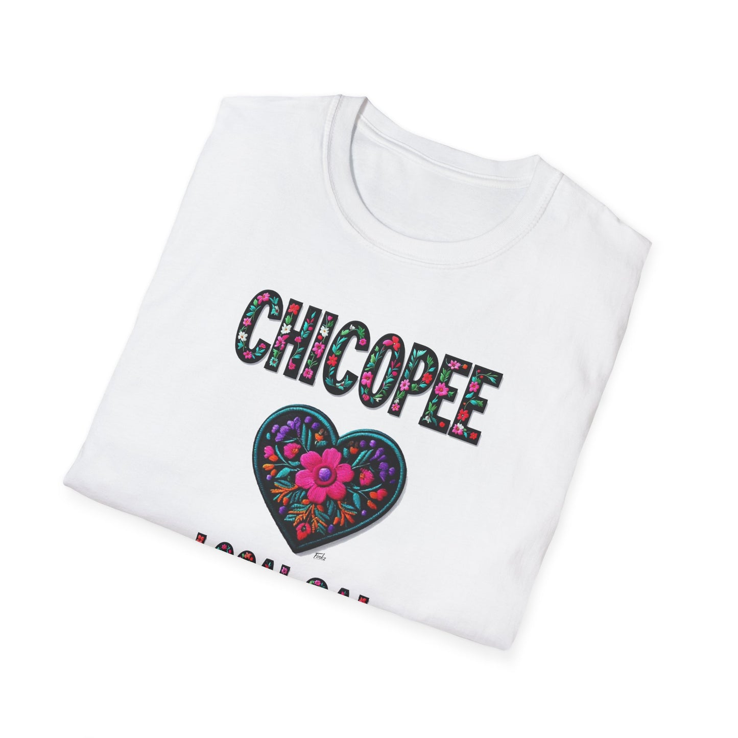 Chicopee Local Gal Flower-Heart T-Shirt, c03-n01-s05  Softstyle Graphic Tee, Unisex Casual Wear, Support Local Merch, Gift for Community Lovers, Finkz WINDSOR