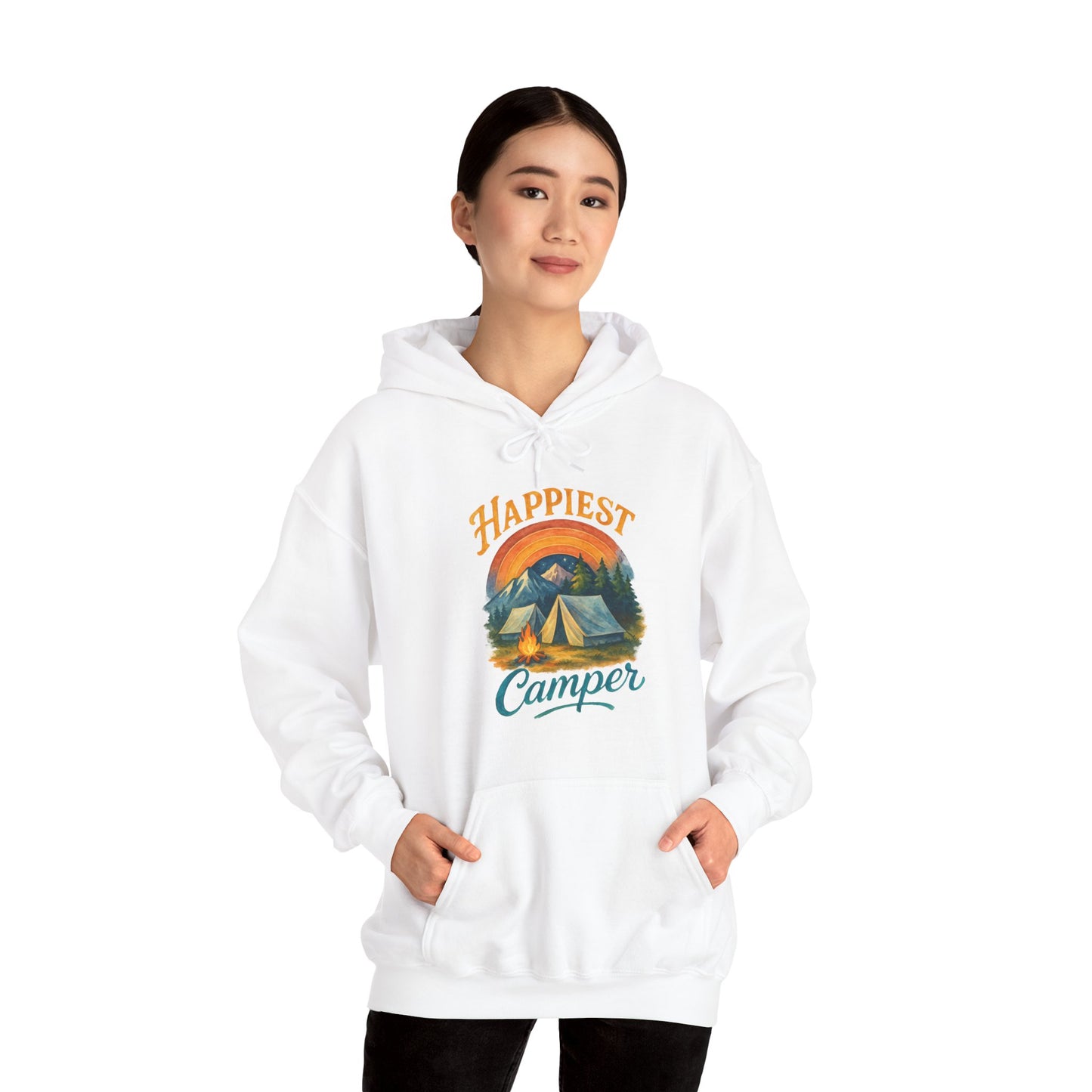 Happiest Camper Hoodie | HappyCamperCrew.Com 100% Authentic | Cozy Camping Hoodie | Unisex Hooded Sweatshirt for Nature Lovers, Casual Wear, Gift for Him/Her, Outdoor Adventures, Cozy Days & Warm Nights by the Campfire