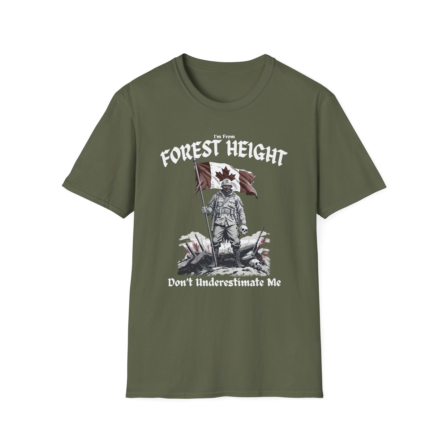 Forest Heights Underestimate Guy T-Shirt, c03-n03-s002 Softstyle Graphic Tee, Unisex Casual Wear, Support'n Locals Merch, Gift for Community Lovers.