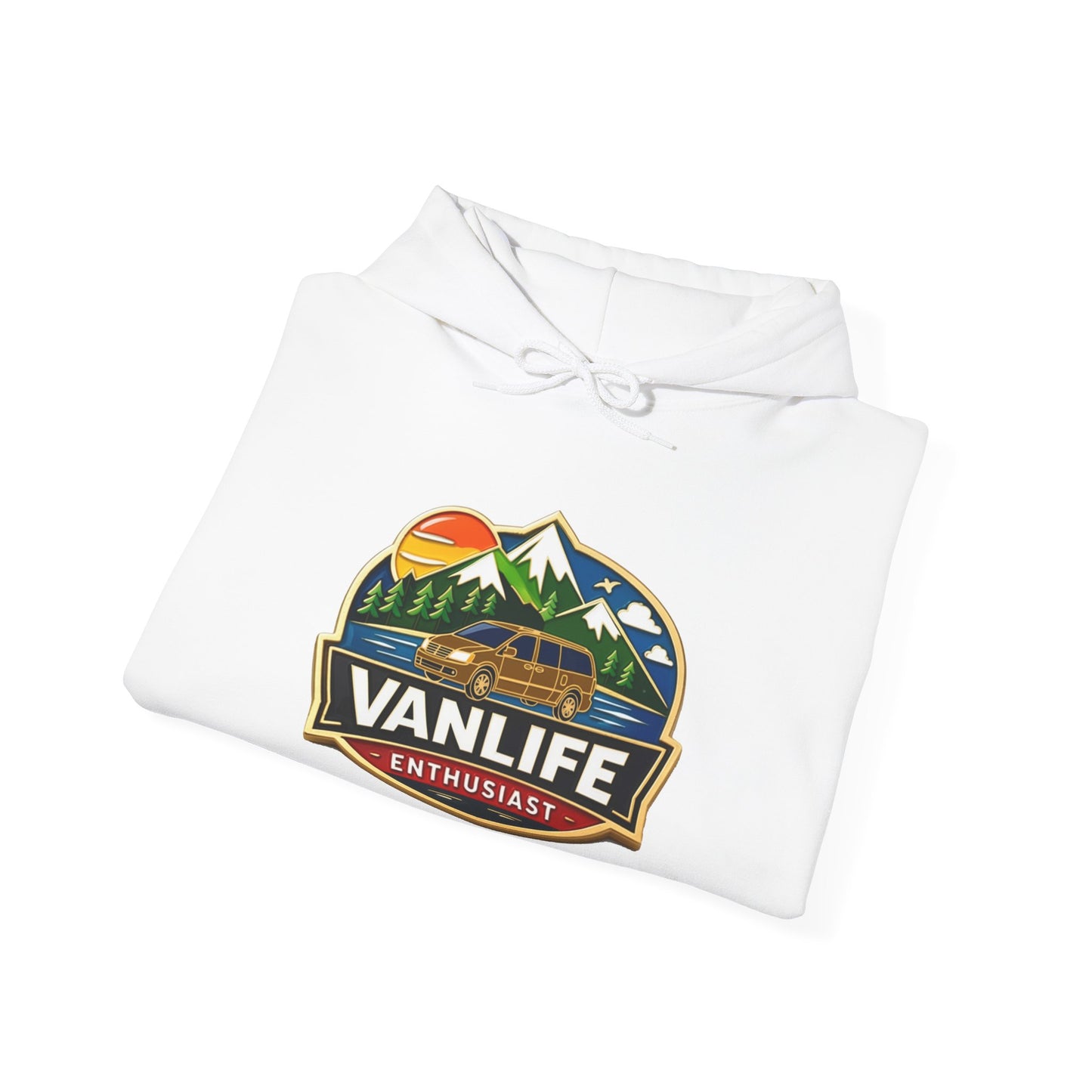 Vanlife Enthusiast Hoodie - Vintage Mountain Camper Graphic Hooded Sweatshirt