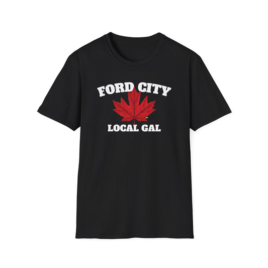 FORD CITY Local Gal Red Leaf T-Shirt, Softstyle Graphic Tee, Unisex Casual Wear, Support Local Merch, Gift for Community Lovers, Finkz Windsor