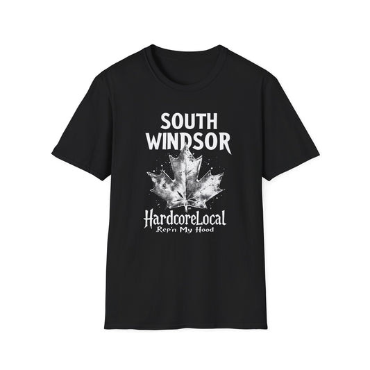 SOUTH WINDSOR, Rep'n My Hood, Hardcore Local Cool Leaf T-Shirt, Softstyle Graphic Tee, Unisex Casual Wear, Support Local Merch, Gift for Community Lovers, Finkz WINDSOR