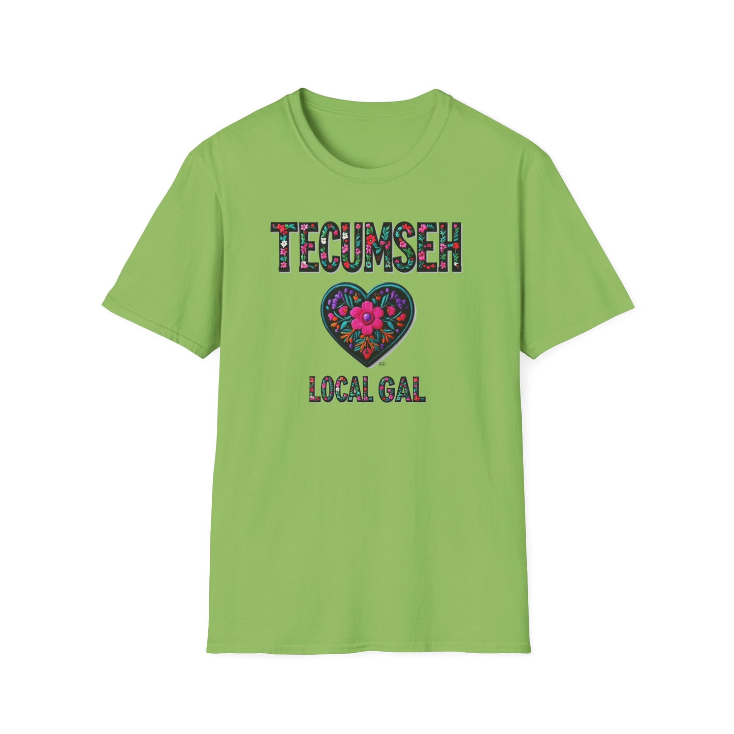 TECUMSEH Local Gal Flower-Heart T-Shirt, 3 Softstyle Graphic Tee, Unisex Casual Wear, Support Local Merch, Gift for Community Lovers, Finkz WINDSOR