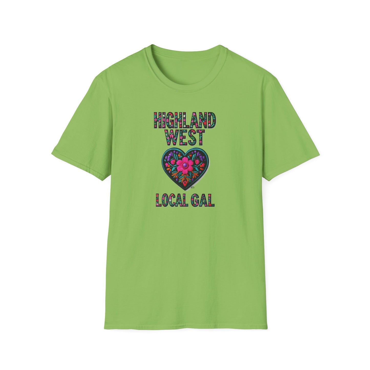 Highland West Local Gal Flower-Heart T-Shirt, c03-n05-s05  Softstyle Graphic Tee, Unisex Casual Wear, Support Local Merch, Gift for Community Lovers, Finkz WINDSOR