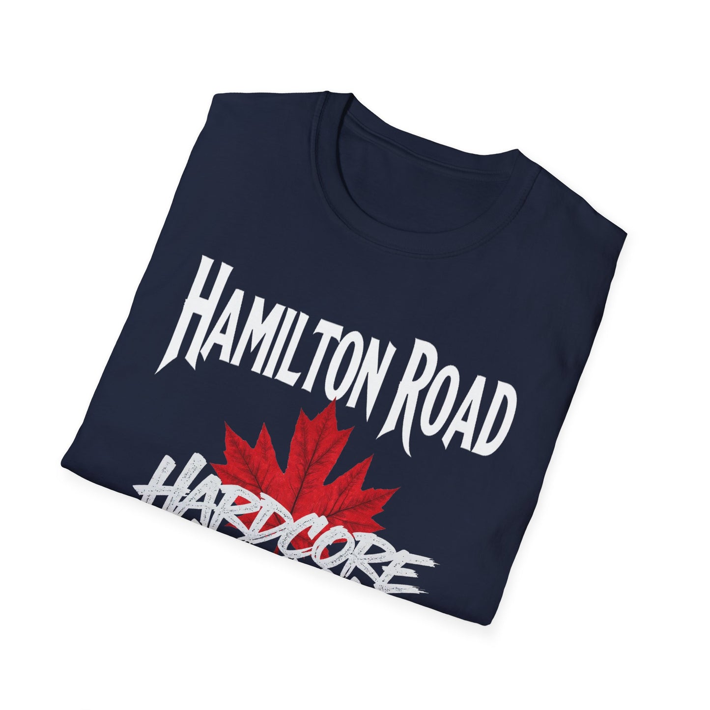 Hamilton Road Hardcore We Support Our Own Red Leaf T-Shirt, c02-n04-s006 Softstyle Graphic Tee, Unisex Casual Wear, Support'n Locals Merch, Gift for Community Lovers.