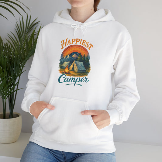 Happiest Camper Hoodie | HappyCamperCrew.Com 100% Authentic | Cozy Camping Hoodie | Unisex Hooded Sweatshirt for Nature Lovers, Casual Wear, Gift for Him/Her, Outdoor Adventures, Cozy Days & Warm Nights by the Campfire