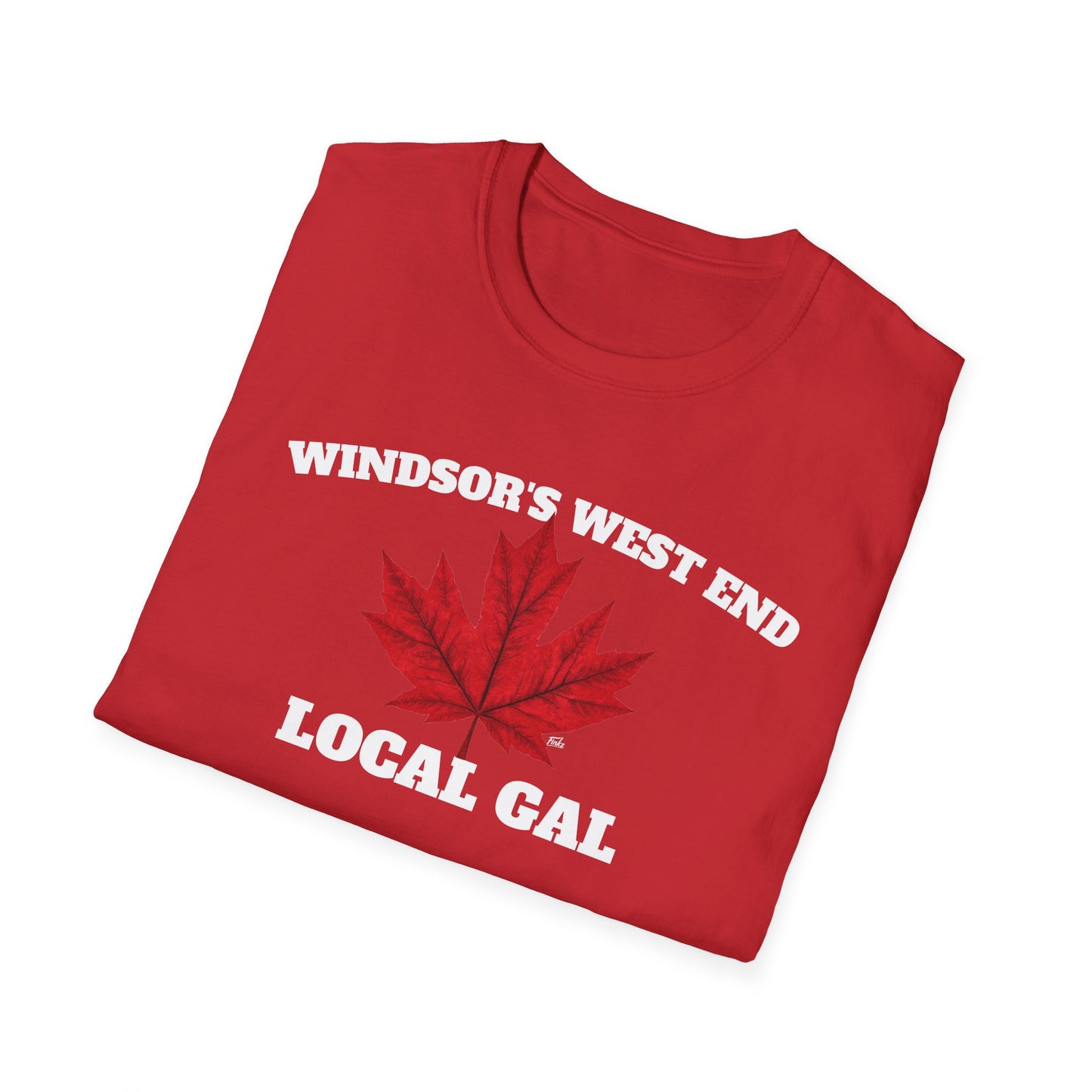 WEST END Local Gal Red Leaf T-Shirt, Softstyle Graphic Tee, Unisex Casual Wear, Support Local Merch, Gift for Community Lovers, Finkz Windsor