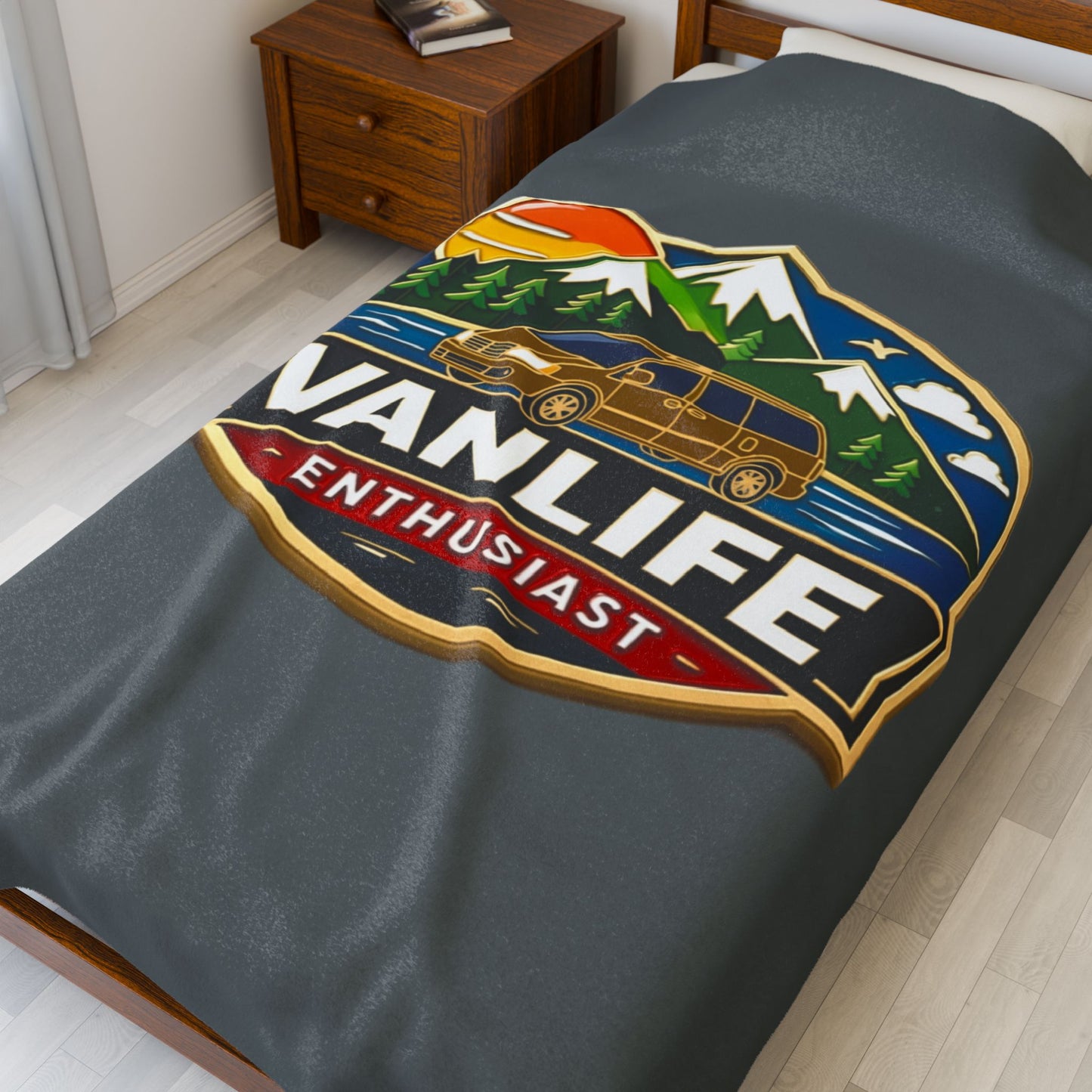 Velveteen Plush Blanket — "Vanlife Enthusiast" Mountain Camper Throw