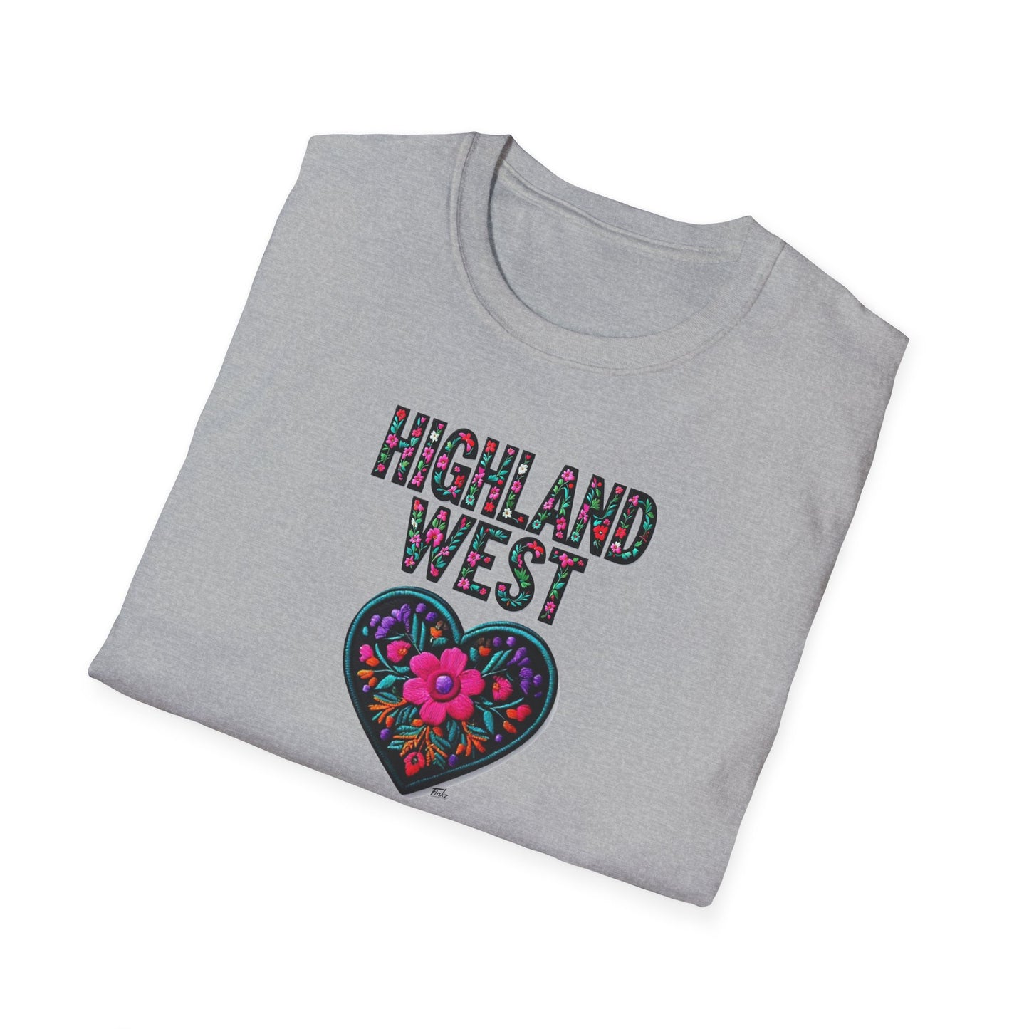 Highland West Local Gal Flower-Heart T-Shirt, c03-n05-s05  Softstyle Graphic Tee, Unisex Casual Wear, Support Local Merch, Gift for Community Lovers, Finkz WINDSOR