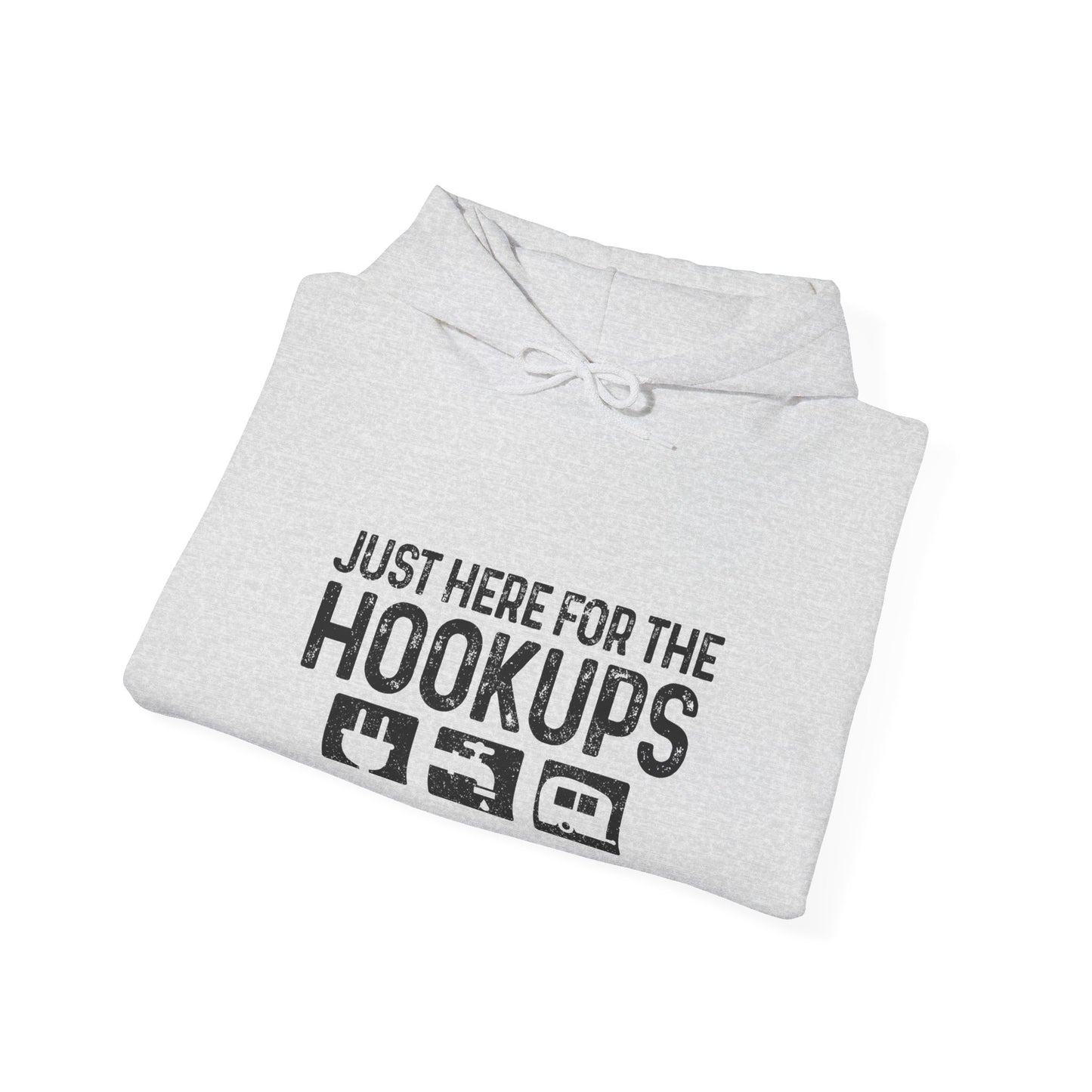 Here For The Hookups Hoodie | HappyCamperCrew.Com 100% Authentic | Cozy Camping Hoodie | Unisex Hooded Sweatshirt for Nature Lovers, Casual Wear, Gift for Him/Her, Outdoor Adventures, Cozy Days & Warm Nights by the Campfire