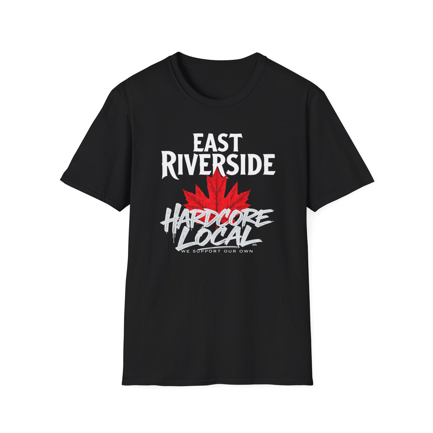 RIVERSIDE EAST Hardcore Local, We Support Our Own,  Red Leaf 3 T-Shirt, Softstyle Graphic Tee, Unisex Casual Wear, Support Local Merch, Gift for Community Lovers, FINKZ WINDSOR