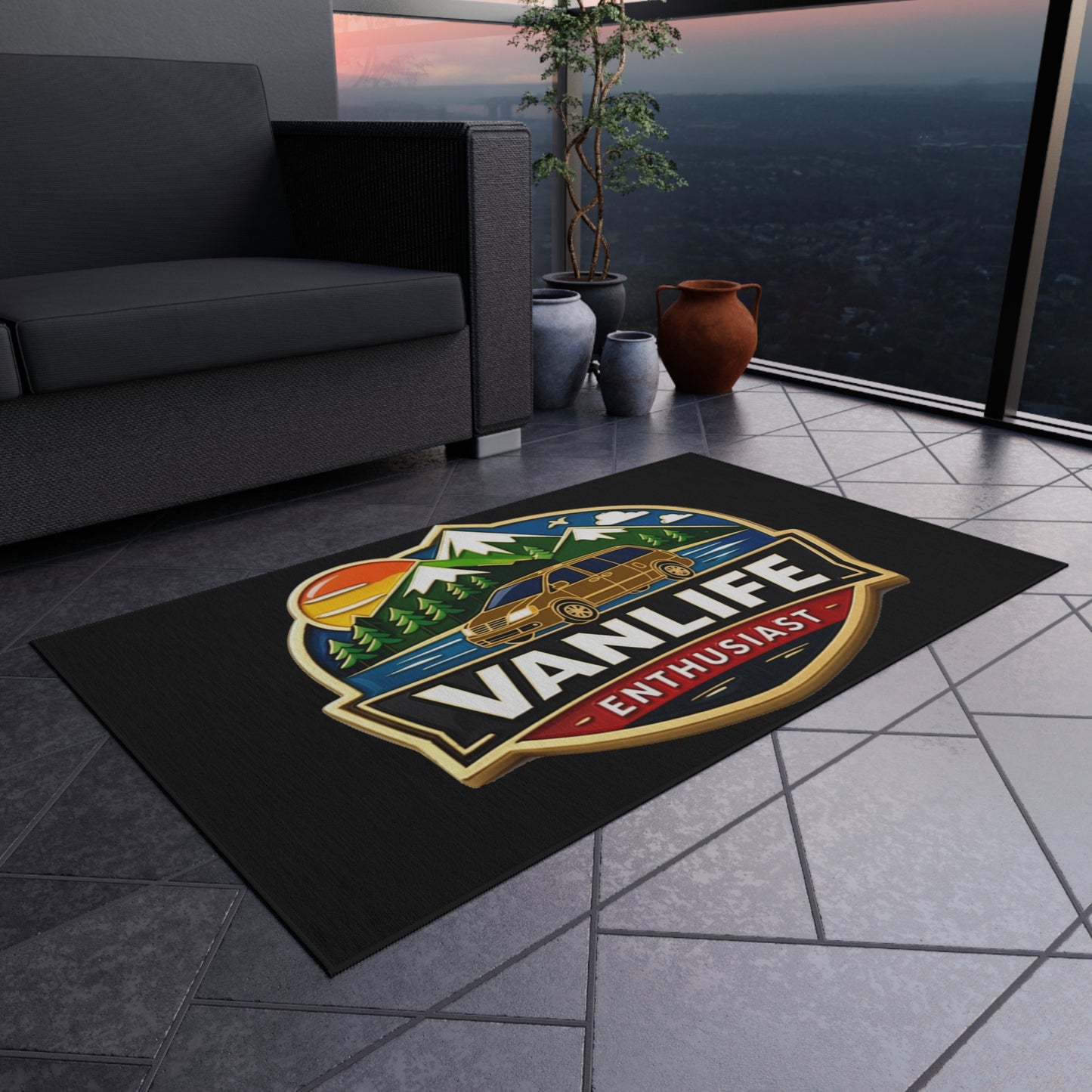 Vanlife Enthusiast Outdoor Rug — Camping Van Adventure Doormat