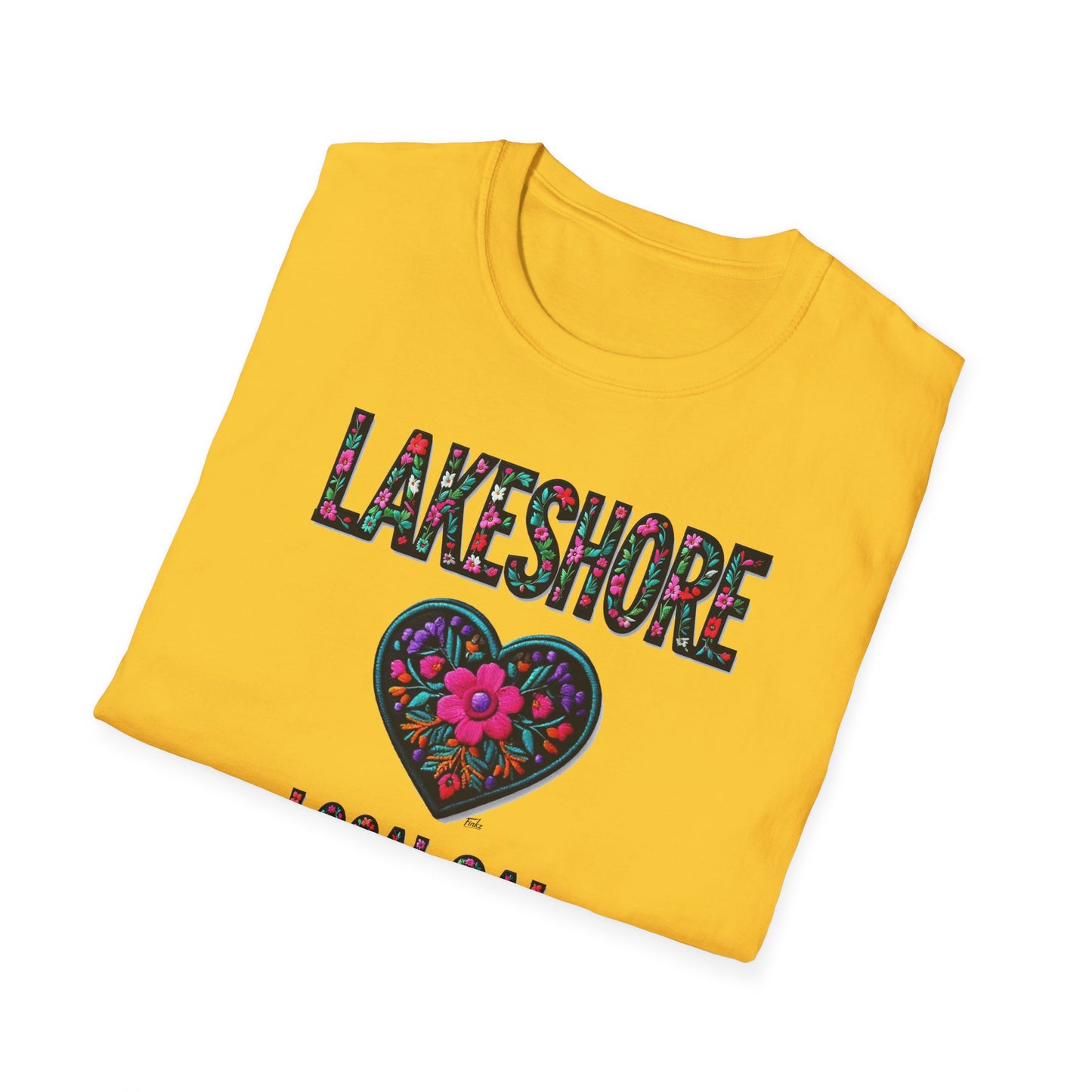 LAKESHORE Local Gal Flower-Heart T-Shirt, 3 Softstyle Graphic Tee, Unisex Casual Wear, Support Local Merch, Gift for Community Lovers, Finkz WINDSOR