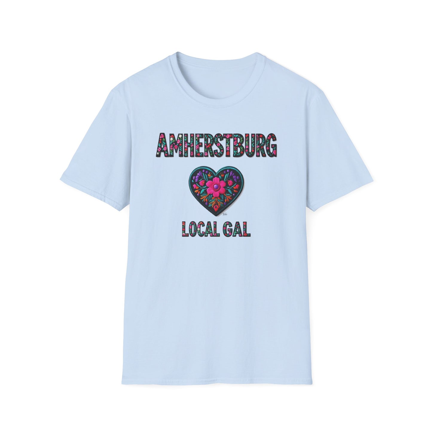 AMHERSTBURG Local Gal Flower-Heart T-Shirt, 3 Softstyle Graphic Tee, Unisex Casual Wear, Support Local Merch, Gift for Community Lovers, Finkz WINDSOR