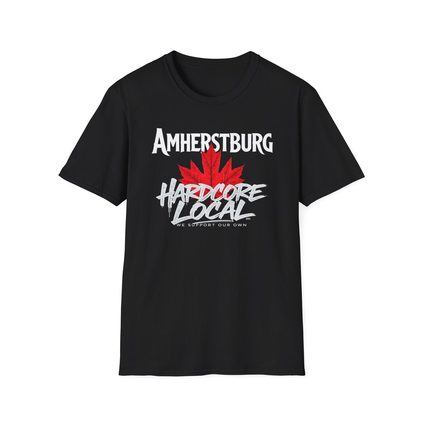 AMHERSTBURG Hardcore Local, We Support Our Own,  Red Leaf 3 T-Shirt, Softstyle Graphic Tee, Unisex Casual Wear, Support Local Merch, Gift for Community Lovers, FINKZ WINDSOR