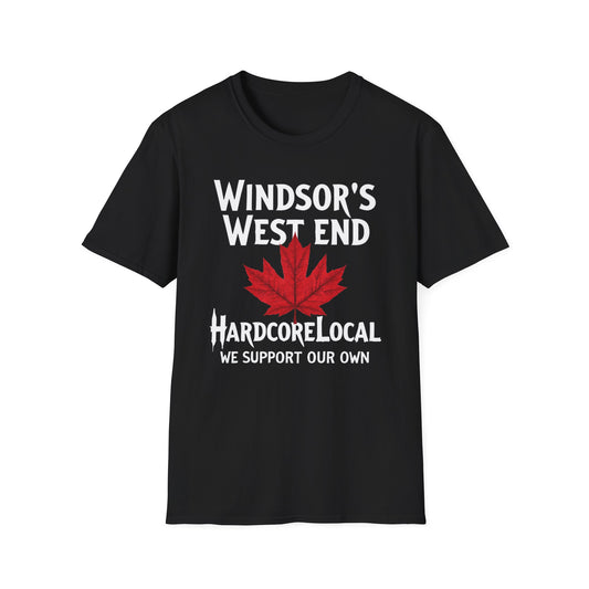 Windsor West End Hardcore Local Red Leaf, We Support Our Own, 1 T-Shirt, Softstyle Graphic Tee, Unisex Casual Wear, Support Local Merch, Gift for Community Lovers