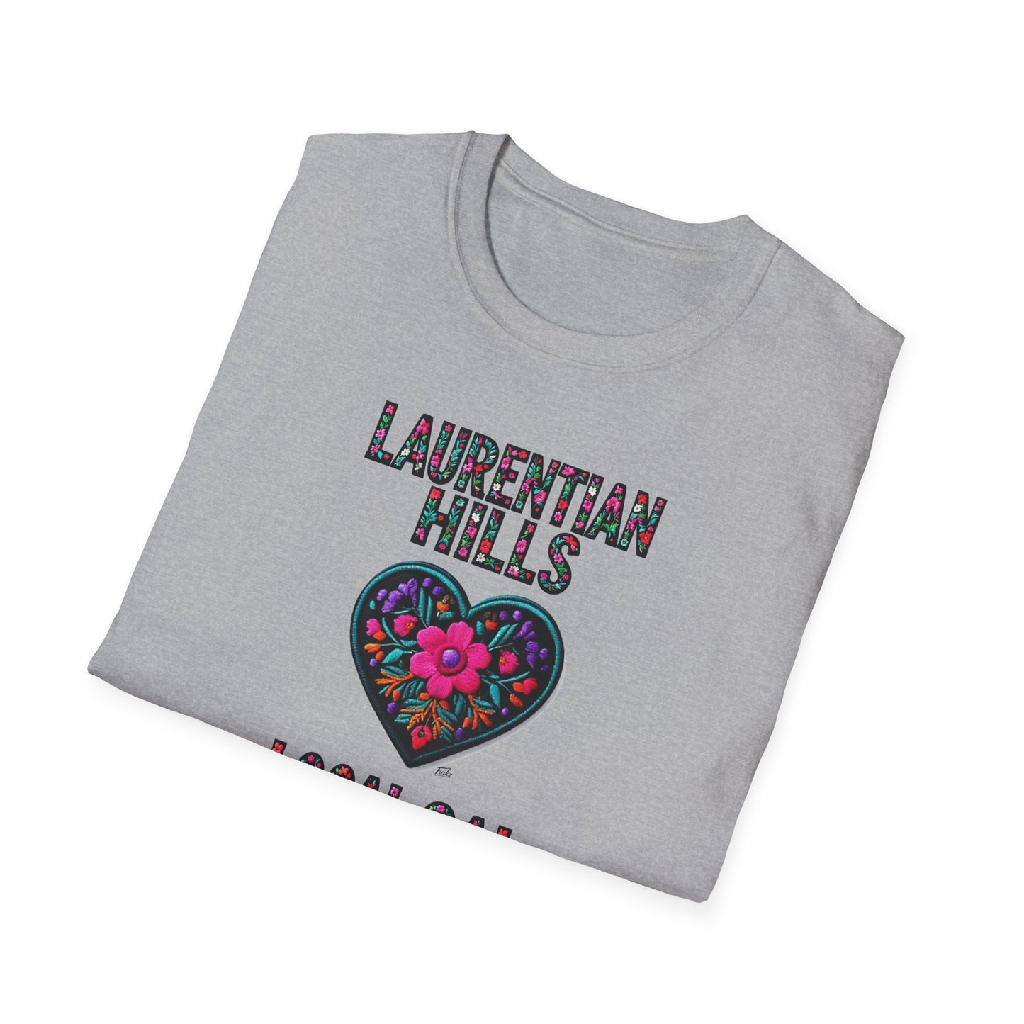 Laurentian Hills Local Gal Flower-Heart T-Shirt, c03-n06-s05  Softstyle Graphic Tee, Unisex Casual Wear, Support Local Merch, Gift for Community Lovers, Finkz WINDSOR