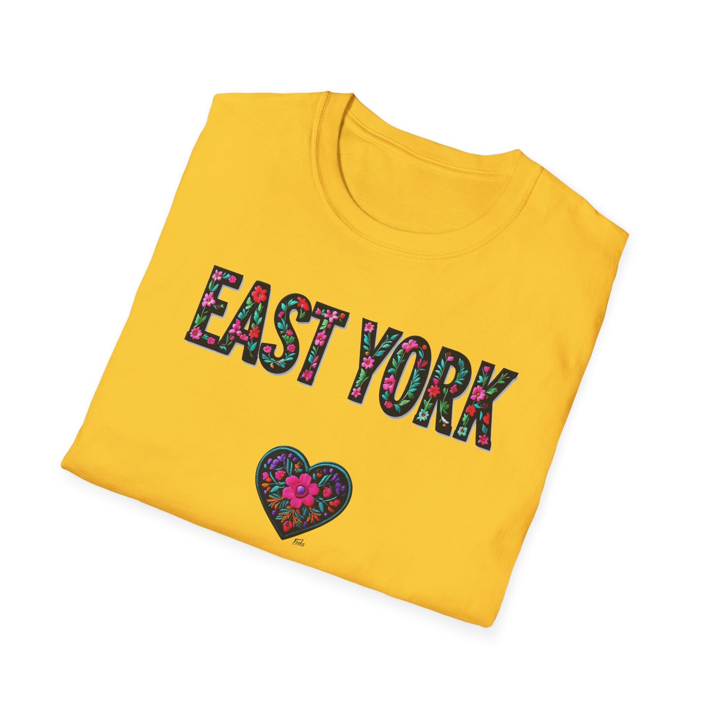 East York Local Gal Flower-Heart T-Shirt, c06-n02-s005 Softstyle Graphic Tee, Unisex Casual Wear, Support Local Merch, Gift for Community Lovers, Finkz WINDSOR