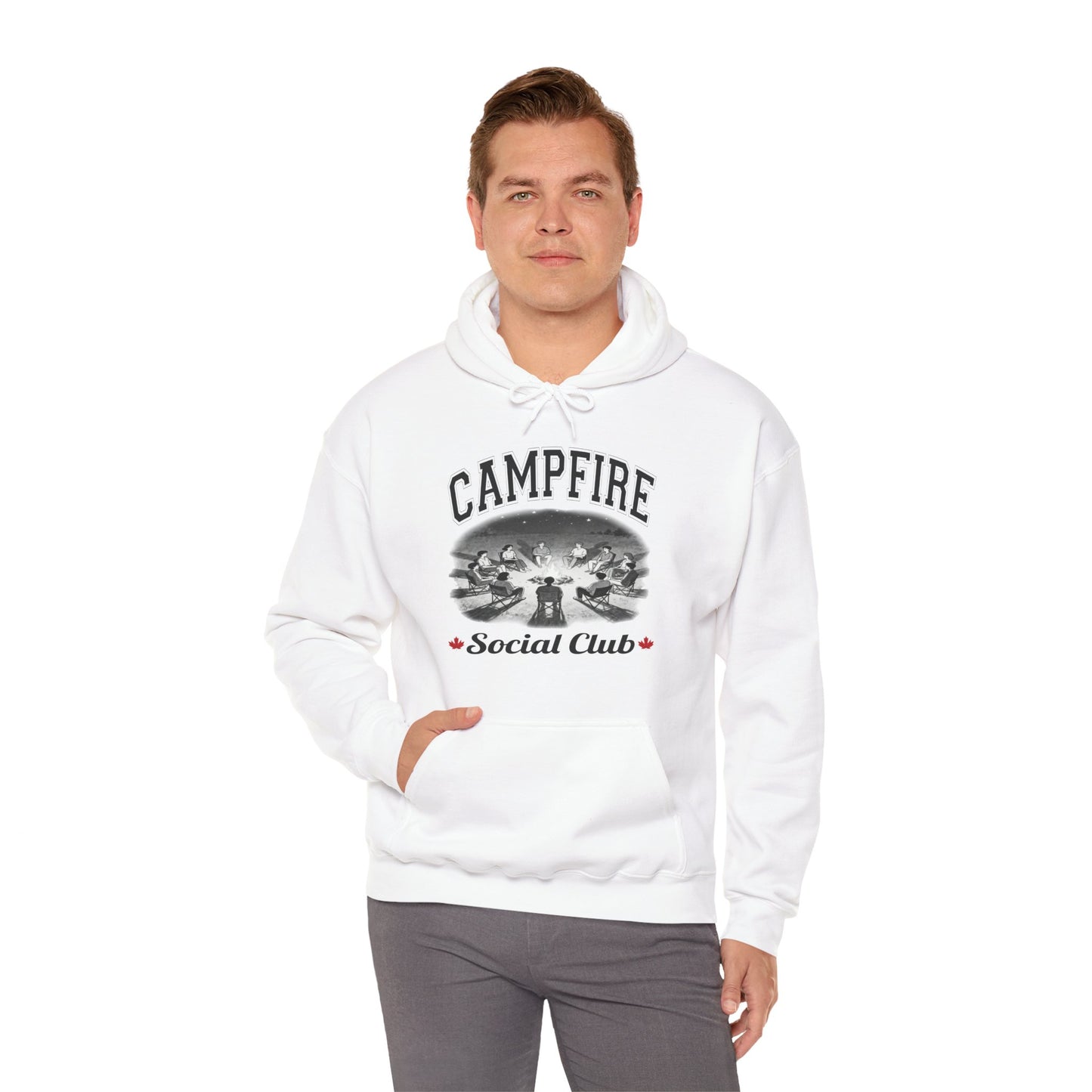 Campfire Social Club Leaf Cozy Hoodie | Unisex Sweatshirt for Nature Lovers, Casual Wear, Gift for Him/Her, Outdoor Adventures, Cozy Days Canada Patriotic