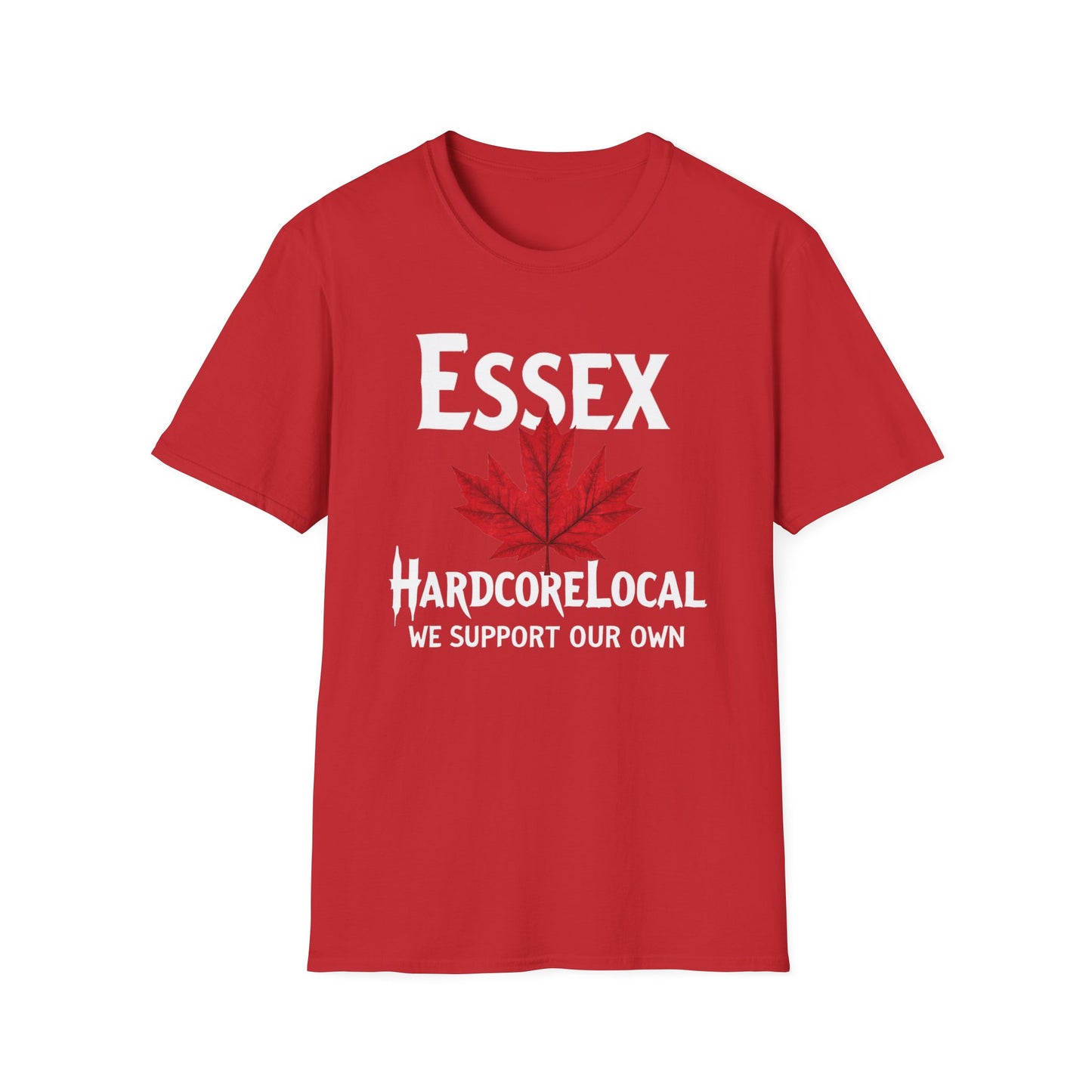 Essex Hardcore Local Red Leaf, We Support Our Own, 1 T-Shirt, Softstyle Graphic Tee, Unisex Casual Wear, Support Local Merch, Gift for Community Lovers