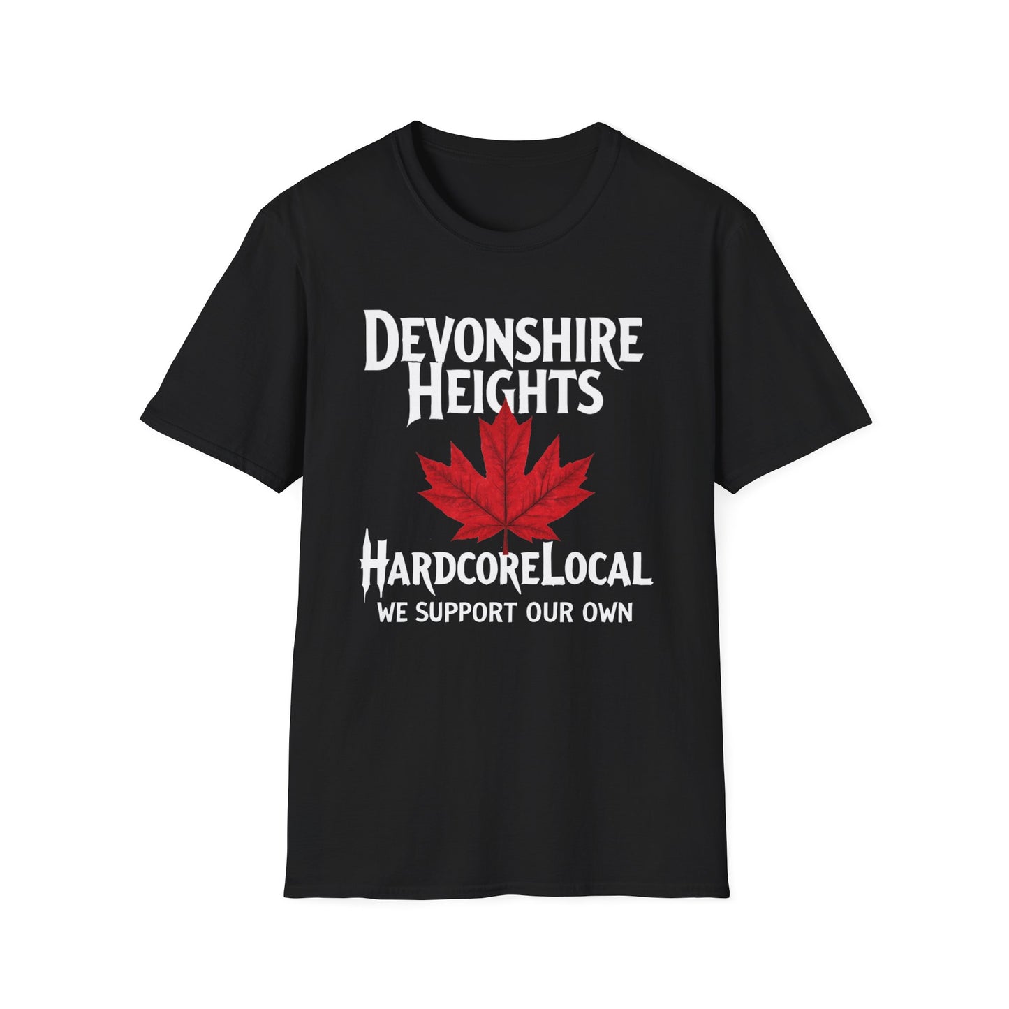 Devonshire Heights Hardcore Local Red Leaf, We Support Our Own, 1 T-Shirt, Softstyle Graphic Tee, Unisex Casual Wear, Support Local Merch, Gift for Community Lovers