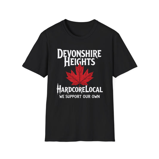 Devonshire Heights Hardcore Local Red Leaf, We Support Our Own, 1 T-Shirt, Softstyle Graphic Tee, Unisex Casual Wear, Support Local Merch, Gift for Community Lovers