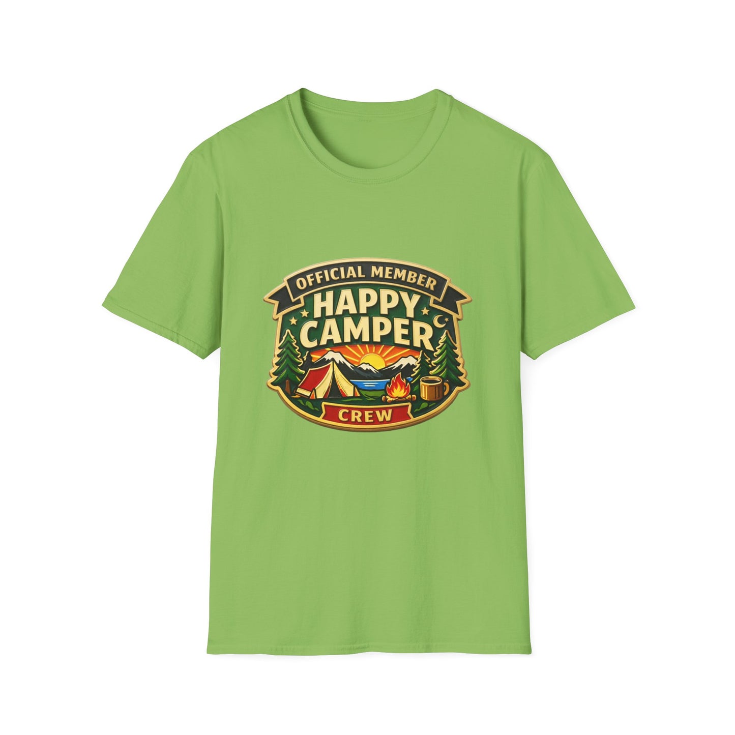 Happy Camper Crew T-Shirt Dark, Softstyle, Unisex  - HappyCamperCrew.com