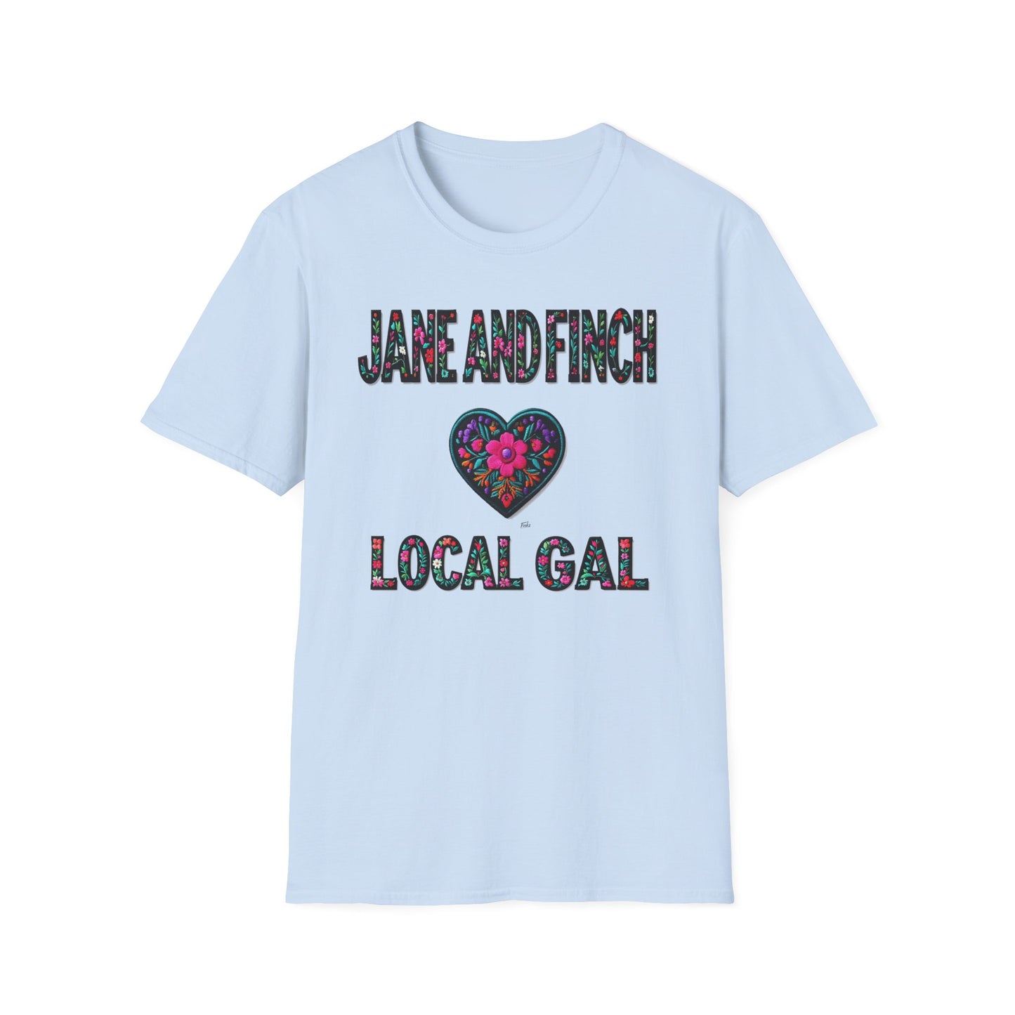 Jane & Finch Local Gal Flower-Heart T-Shirt, c06-n01-s005 Softstyle Graphic Tee, Unisex Casual Wear, Support Local Merch, Gift for Community Lovers, Finkz WINDSOR