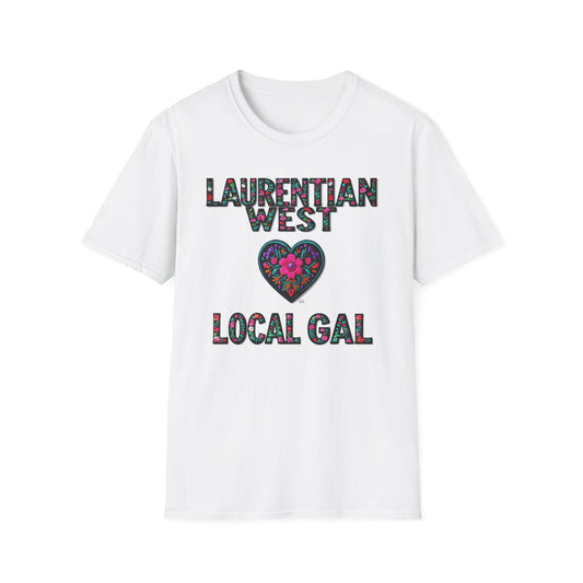 Laurentian West Local Gal Flower-Heart T-Shirt, c03-n01-s005 Softstyle Graphic Tee, Unisex Casual Wear, Support Local Merch, Gift for Community Lovers, Finkz WINDSOR