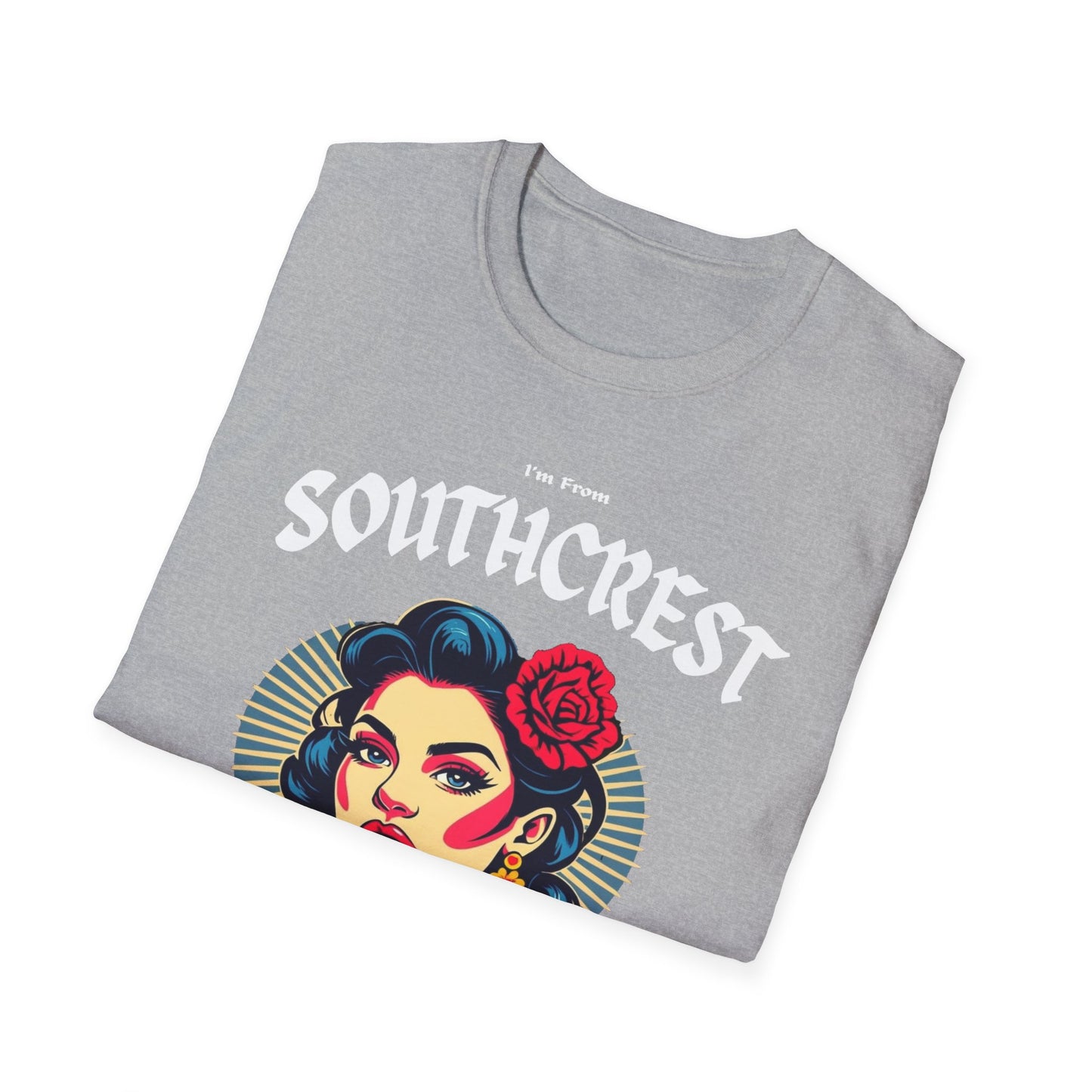 Southcrest Underestimate Gal T-Shirt, c02-n07-s001 Softstyle Graphic Tee, Unisex Casual Wear, Support'n Locals Merch, Gift for Community Lovers.