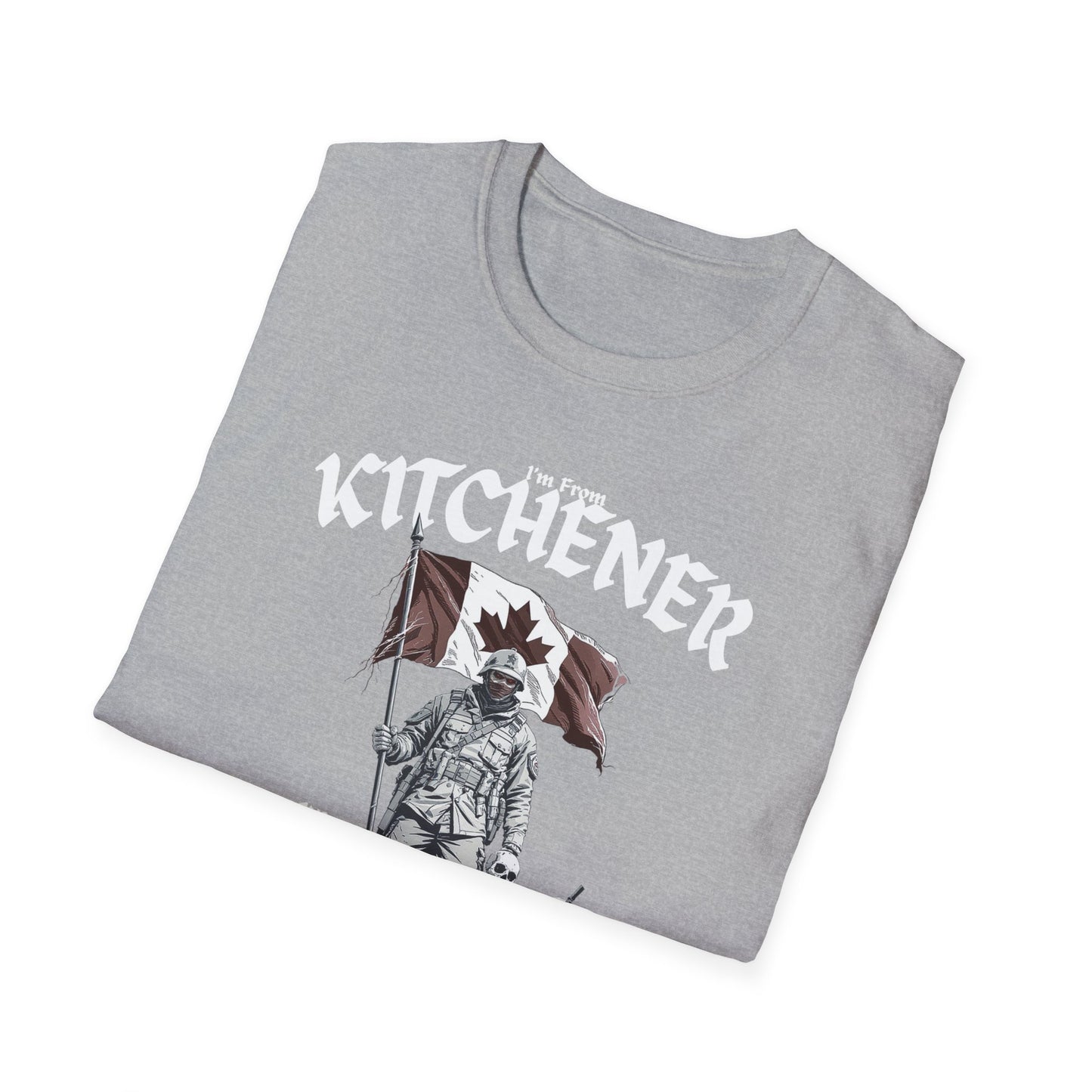 Kitchener Underestimate Guy T-Shirt, c03-n00-s002 Softstyle Graphic Tee, Unisex Casual Wear, Support'n Locals Merch, Gift for Community Lovers.