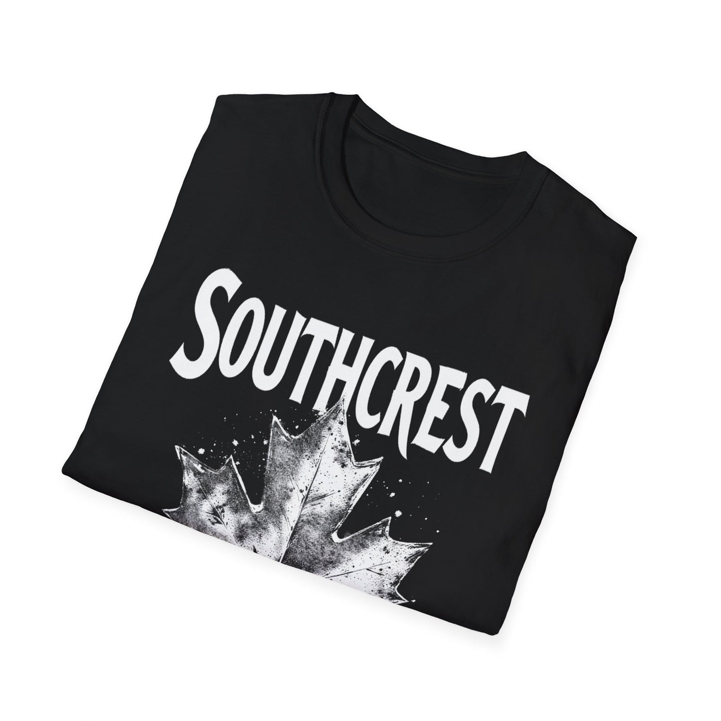 Southcrest Hardcore Rep'n White Leaf T-Shirt, c02-n07-s007 Softstyle Graphic Tee, Unisex Casual Wear, Support'n Locals Merch, Gift for Community Lovers.