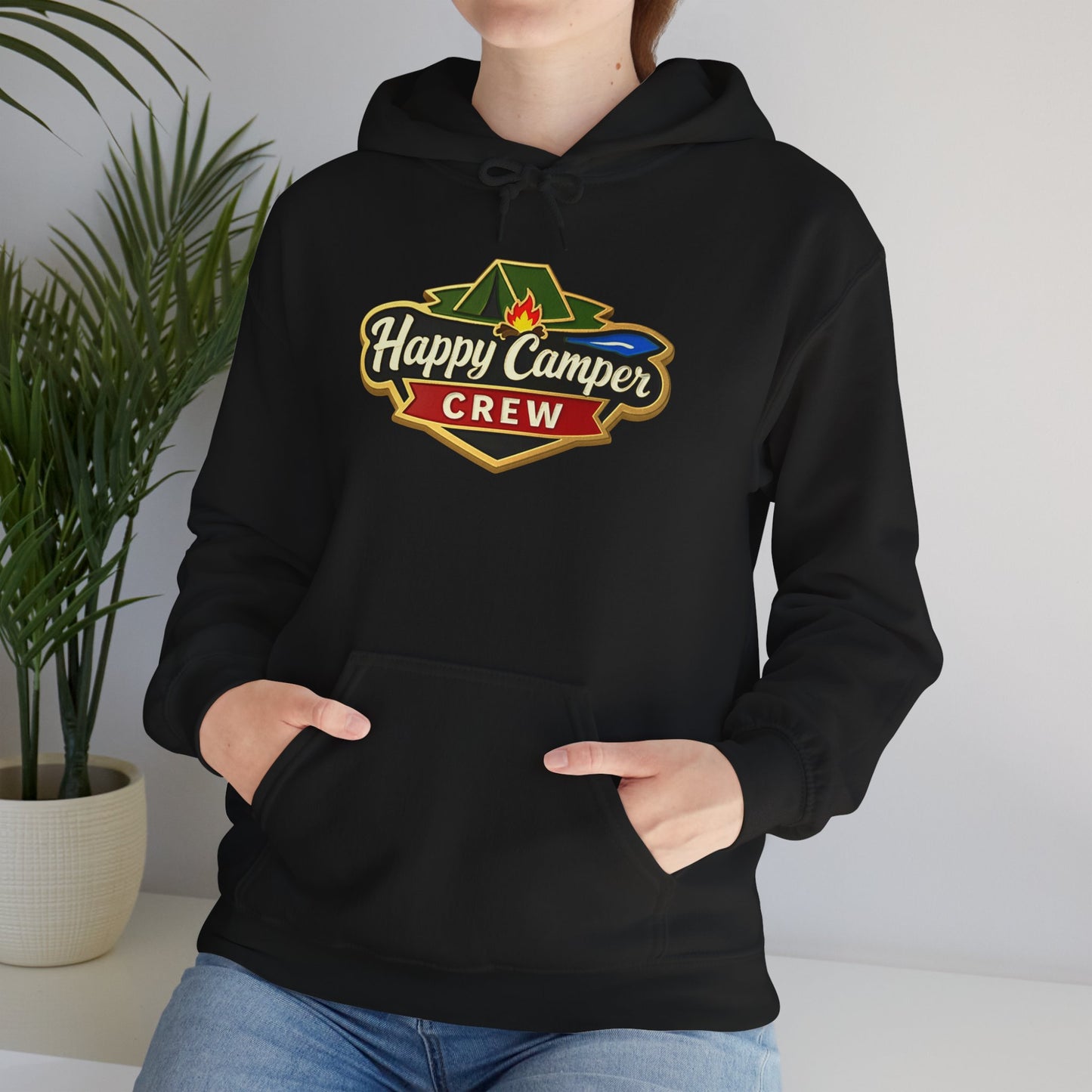 Happy Camper Crew - Dark Hoodie |  100% Authentic | Cozy Camping Hoodie | Unisex Hooded Sweatshirt for Nature Lovers, Casual Wear, Gift for Him/Her, Outdoor Adventures.. - HappyCamperCrew.com