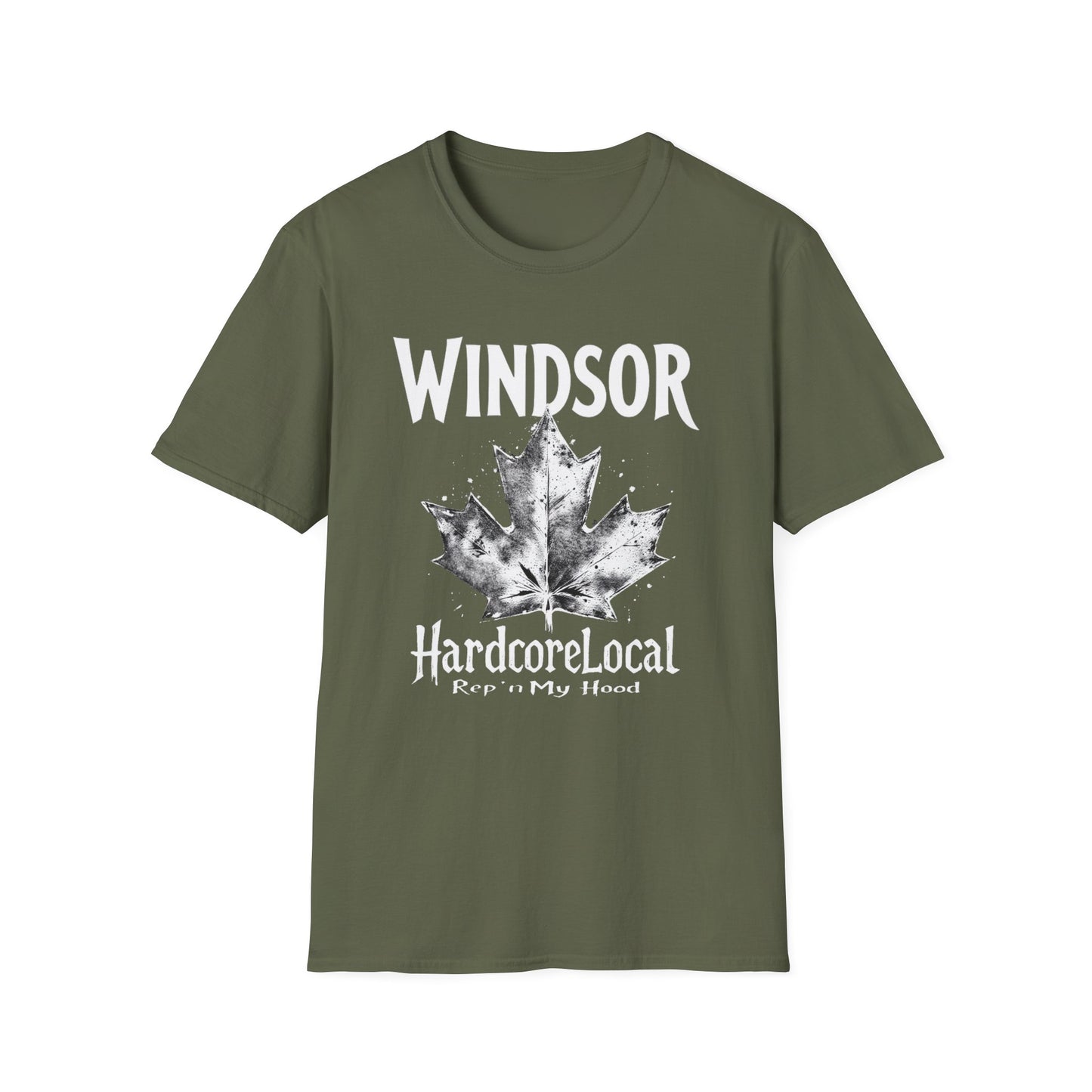Windsor Hardcore Rep'n White Leaf T-Shirt, c001-n00-s007 Softstyle Graphic Tee, Unisex Casual Wear, Support'n Locals Merch, Gift for Community Lovers.