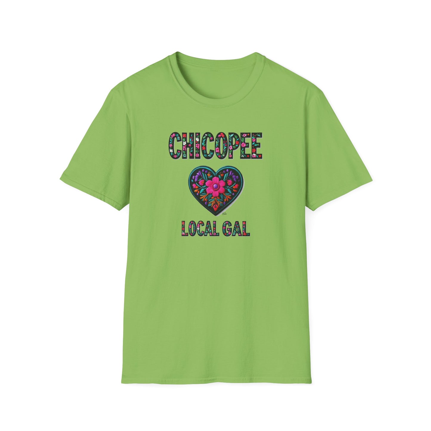 Chicopee Local Gal Flower-Heart T-Shirt, c03-n01-s05  Softstyle Graphic Tee, Unisex Casual Wear, Support Local Merch, Gift for Community Lovers, Finkz WINDSOR
