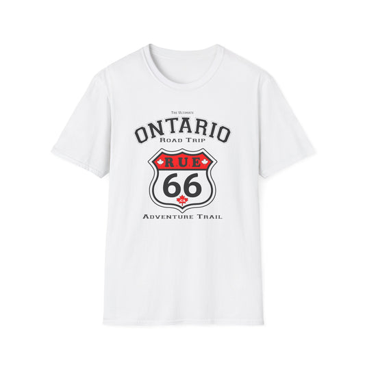 Ontario Rue 66 Road Trip Adventure Trail Red T-Shirt, Softstyle, Unisex - Rue66.ca