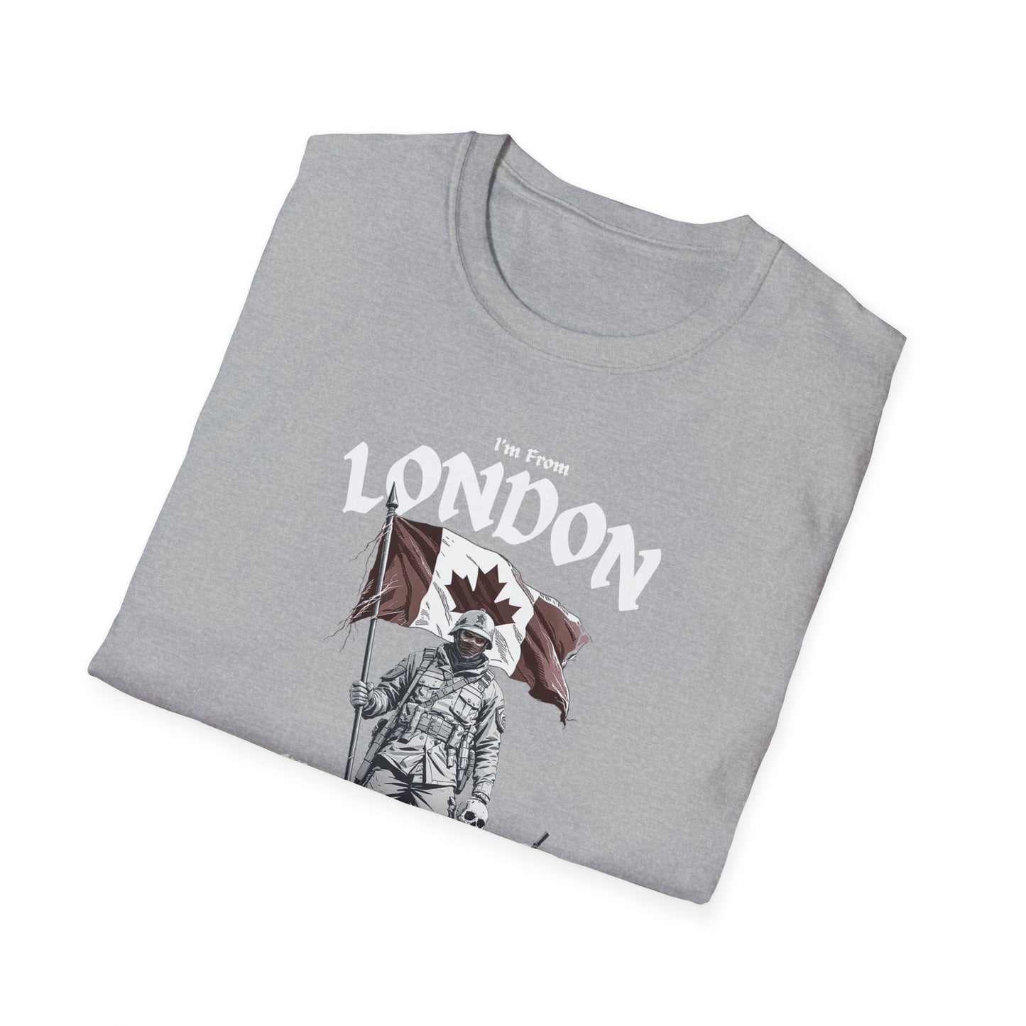 London Underestimate Guy T-Shirt, c02-n00-s002 Softstyle Graphic Tee, Unisex Casual Wear, Support'n Locals Merch, Gift for Community Lovers.