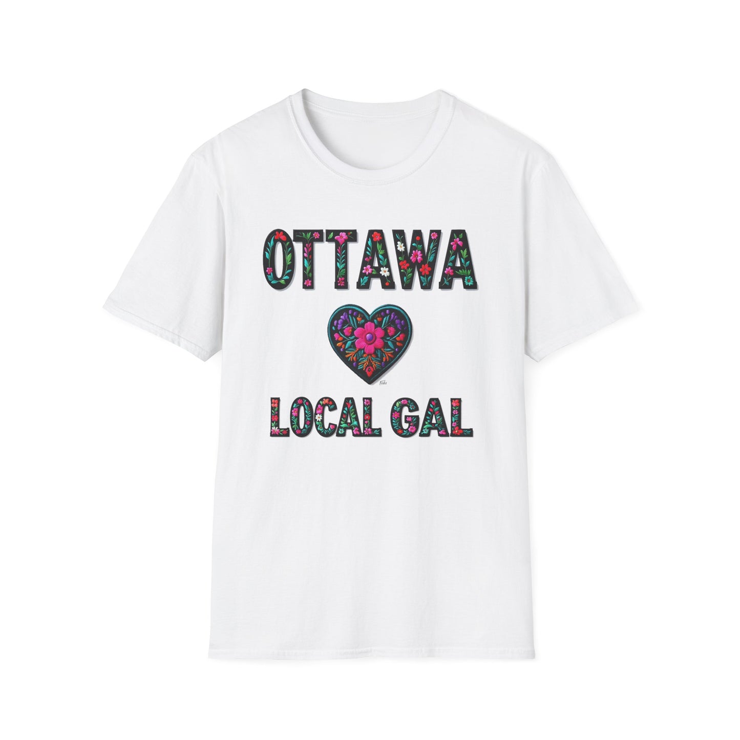 Ottawa Local Gal Flower-Heart T-Shirt, c07-n00-s005 Softstyle Graphic Tee, Unisex Casual Wear, Support Local Merch, Gift for Community Lovers, Finkz WINDSOR