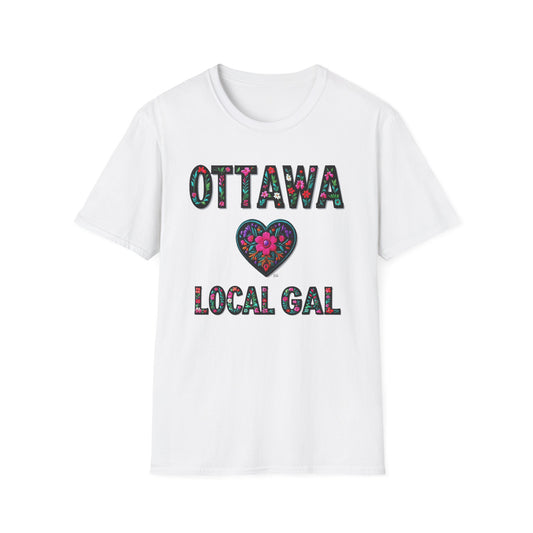 Ottawa Local Gal Flower-Heart T-Shirt, c07-n00-s005 Softstyle Graphic Tee, Unisex Casual Wear, Support Local Merch, Gift for Community Lovers, Finkz WINDSOR